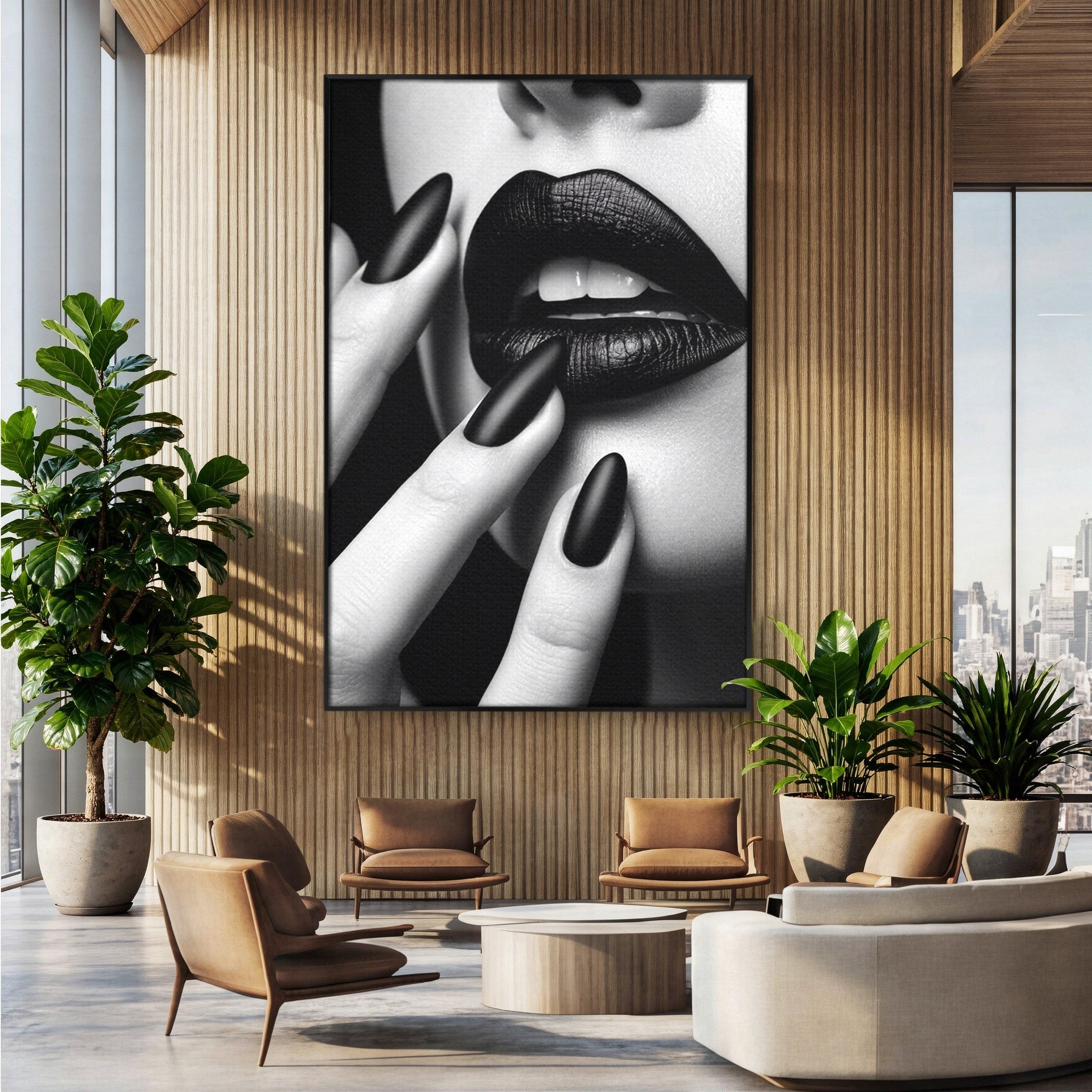 Tablou Canvas Premium LuxCanva® PI1045, Buze Negre, Buze, Portret, Modern, Eleganta, Dormitor, Culori Vibrante