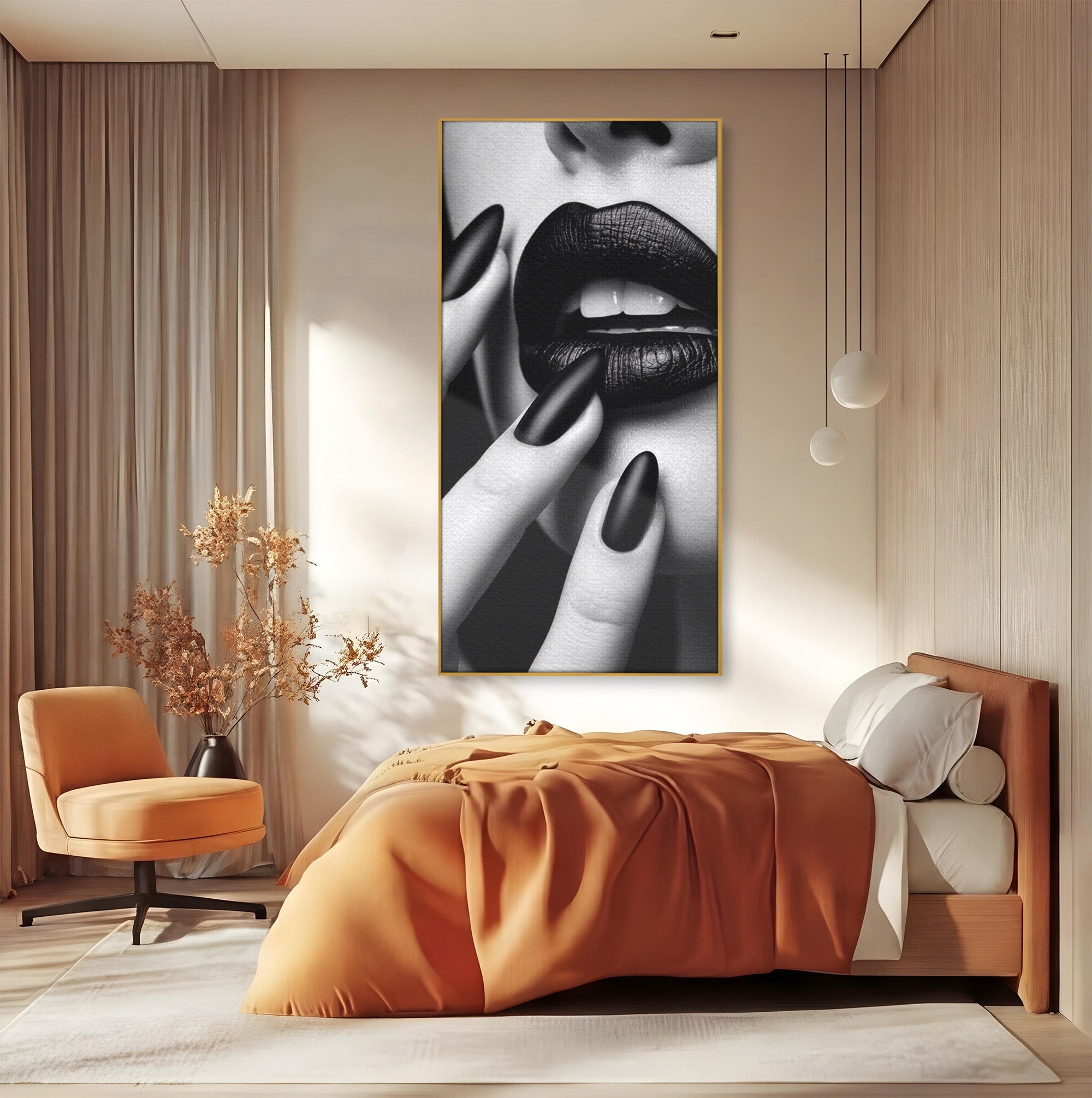 Tablou Canvas Premium LuxCanva® PI1045, Buze Negre, Buze, Portret, Modern, Eleganta, Dormitor, Culori Vibrante