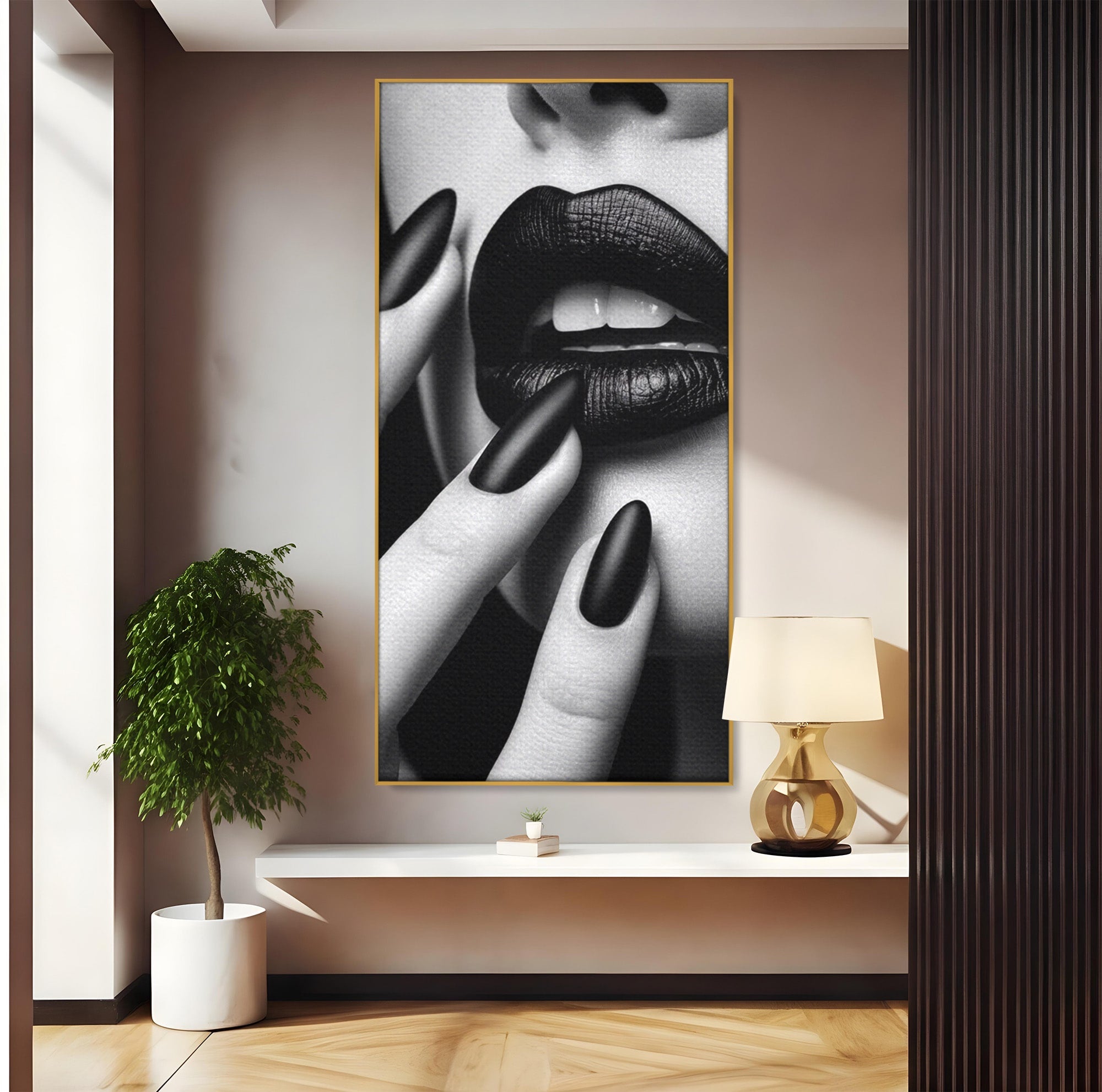 Tablou Canvas Premium LuxCanva® PI1045, Buze Negre, Buze, Portret, Modern, Eleganta, Dormitor, Culori Vibrante