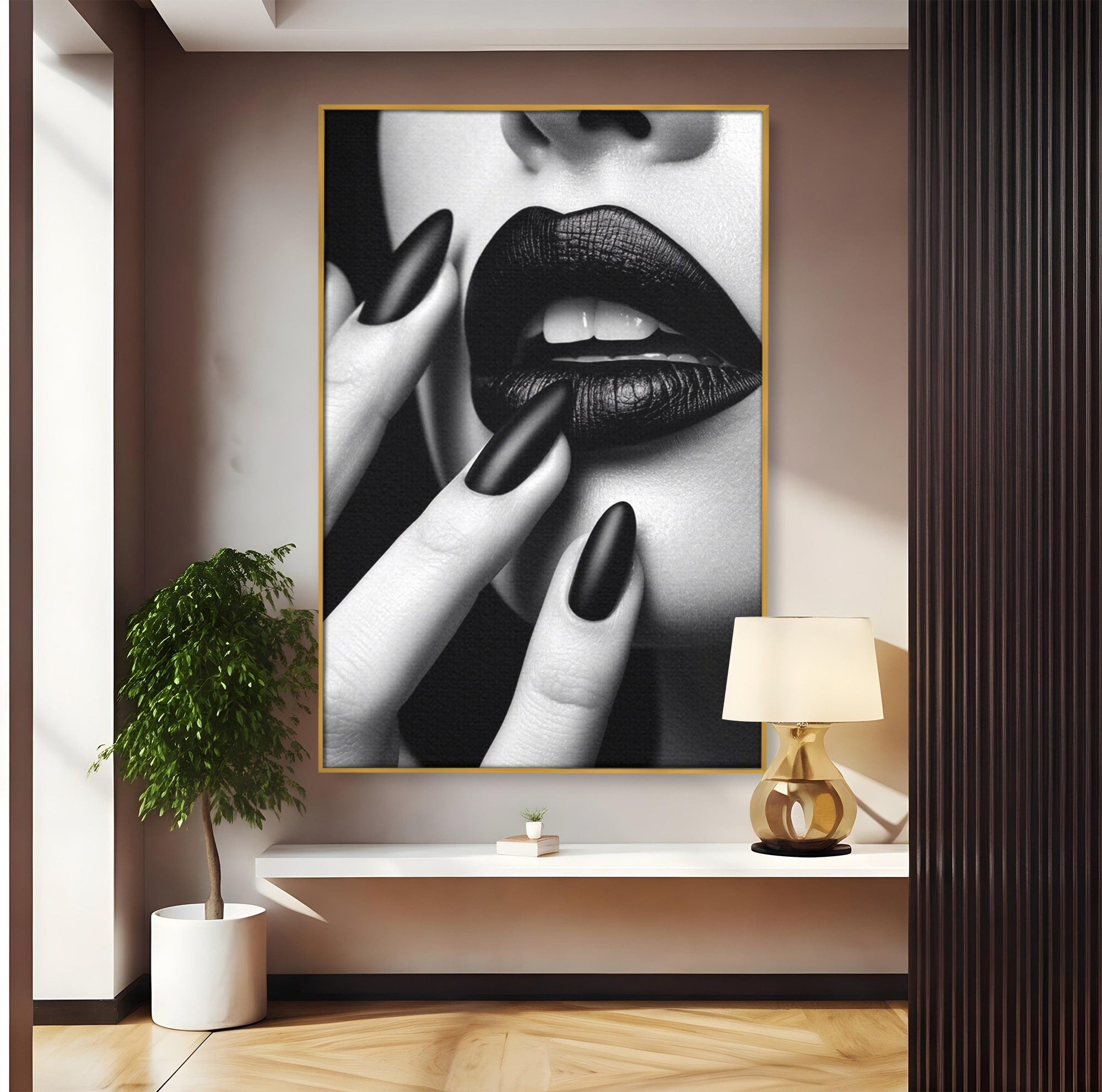 Tablou Canvas Premium LuxCanva® PI1045, Buze Negre, Buze, Portret, Modern, Eleganta, Dormitor, Culori Vibrante
