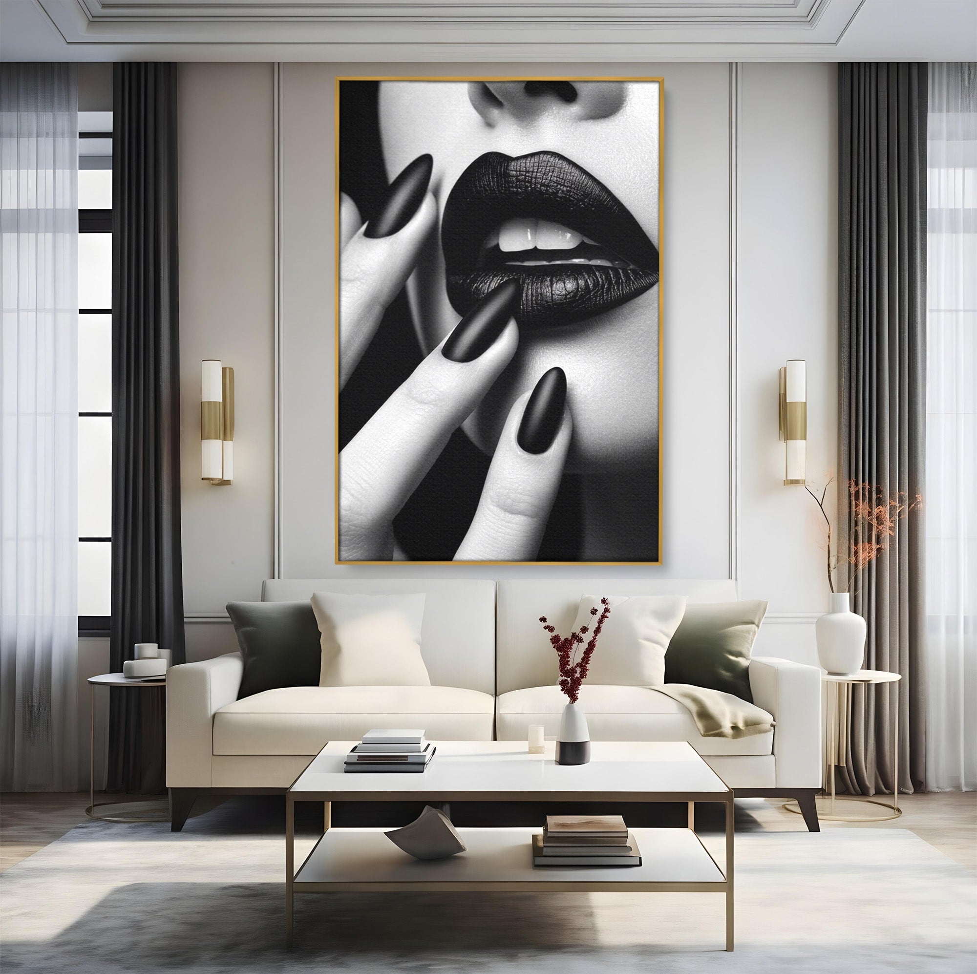 Tablou Canvas Premium LuxCanva® PI1045, Buze Negre, Buze, Portret, Modern, Eleganta, Dormitor, Culori Vibrante