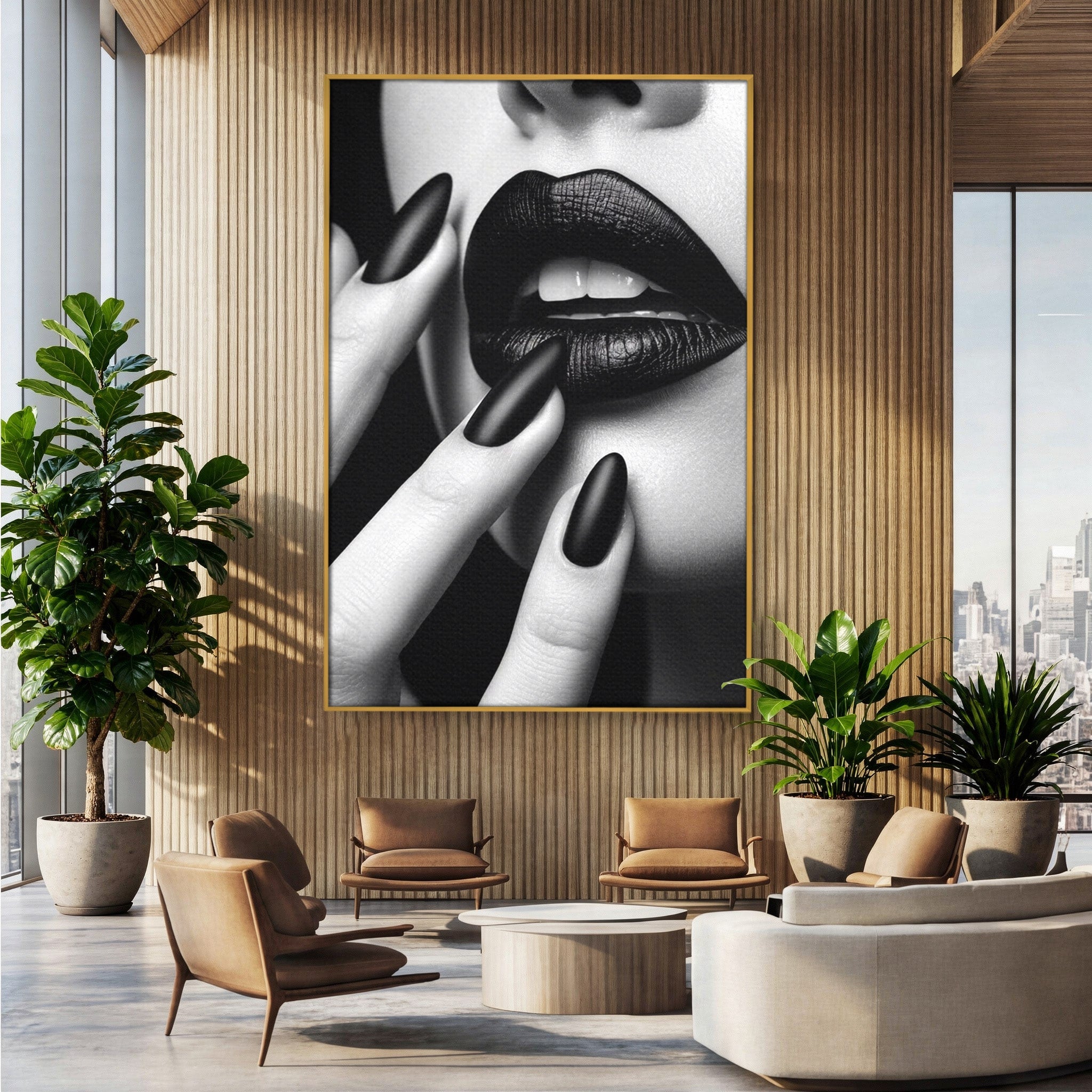 Tablou Canvas Premium LuxCanva® PI1045, Buze Negre, Buze, Portret, Modern, Eleganta, Dormitor, Culori Vibrante