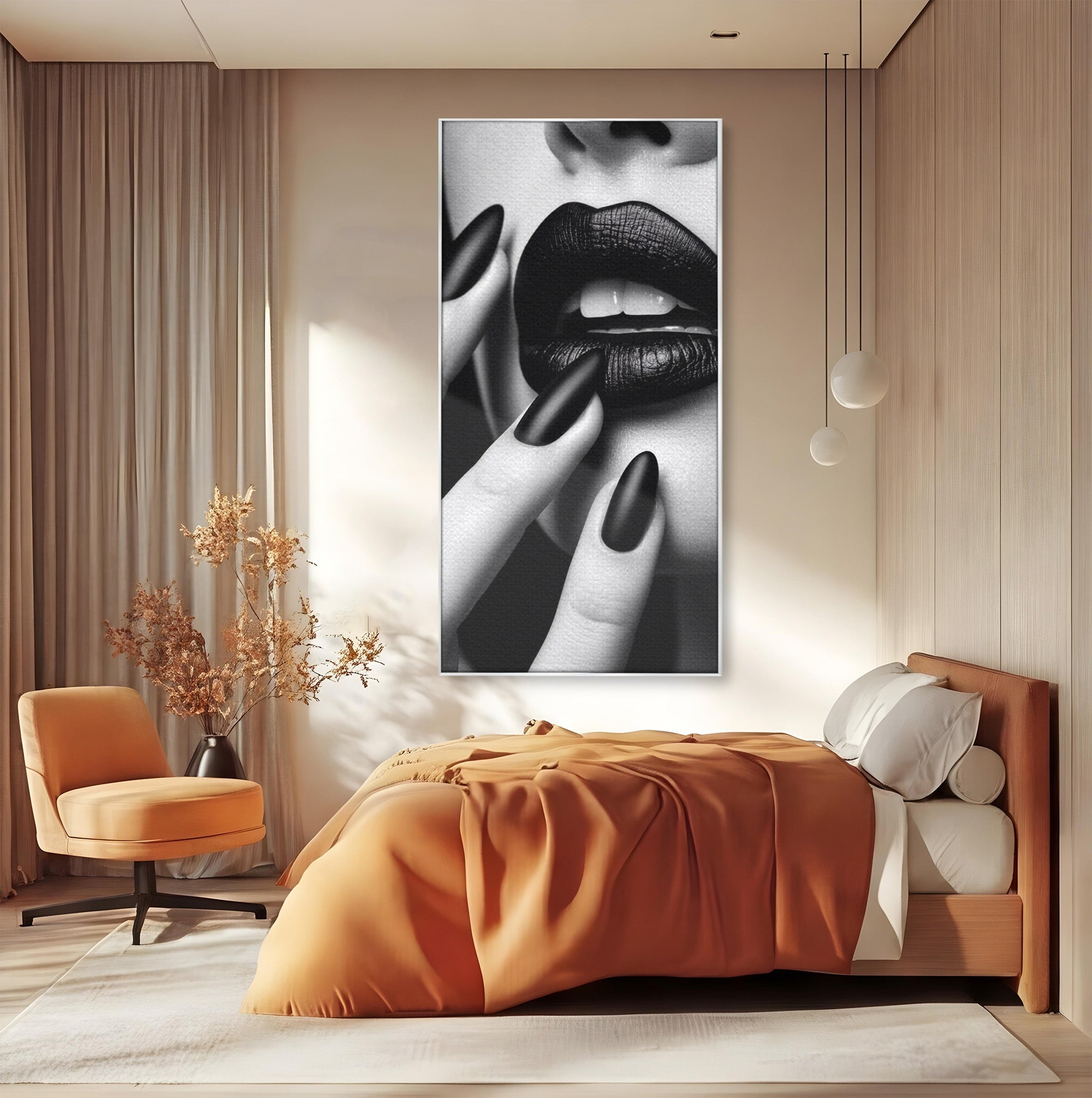 Tablou Canvas Premium LuxCanva® PI1045, Buze Negre, Buze, Portret, Modern, Eleganta, Dormitor, Culori Vibrante