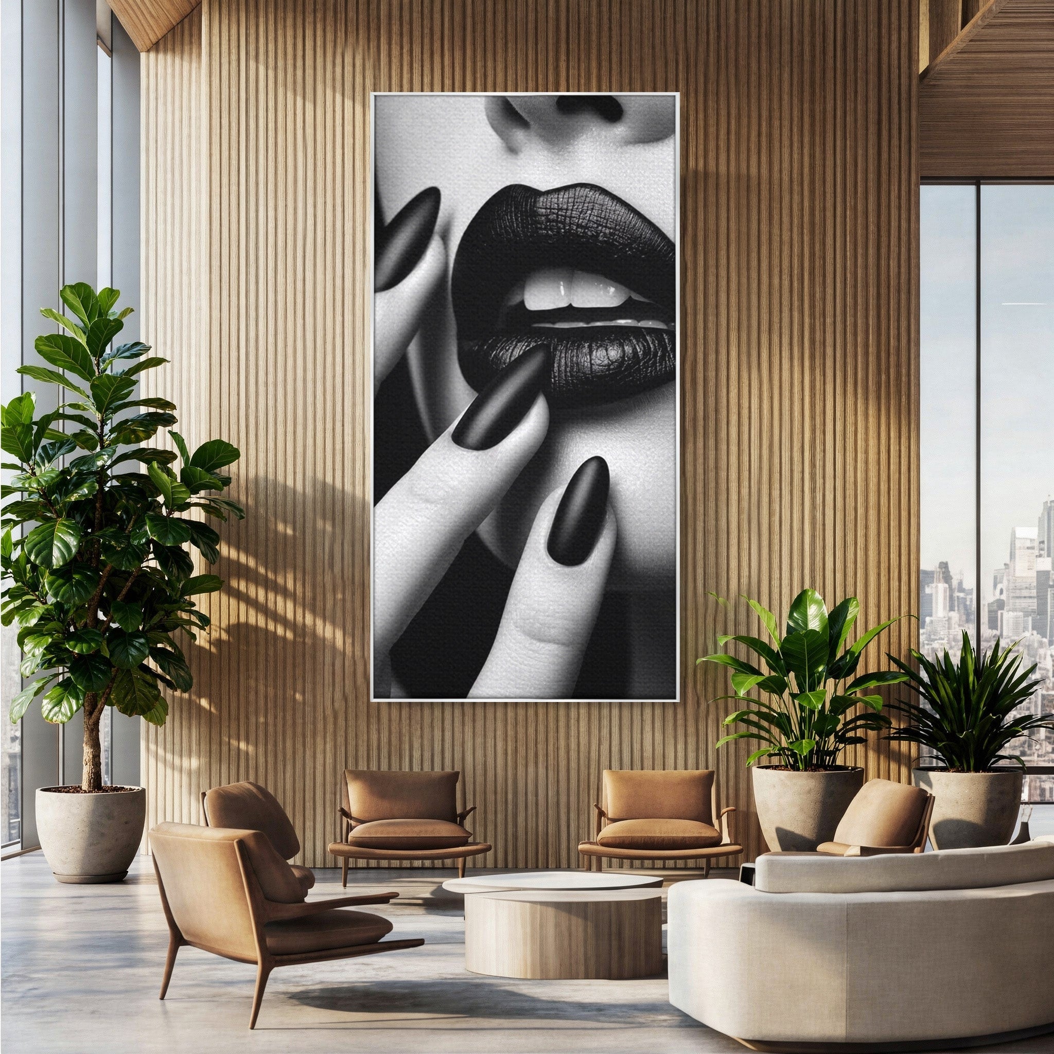Tablou Canvas Premium LuxCanva® PI1045, Buze Negre, Buze, Portret, Modern, Eleganta, Dormitor, Culori Vibrante