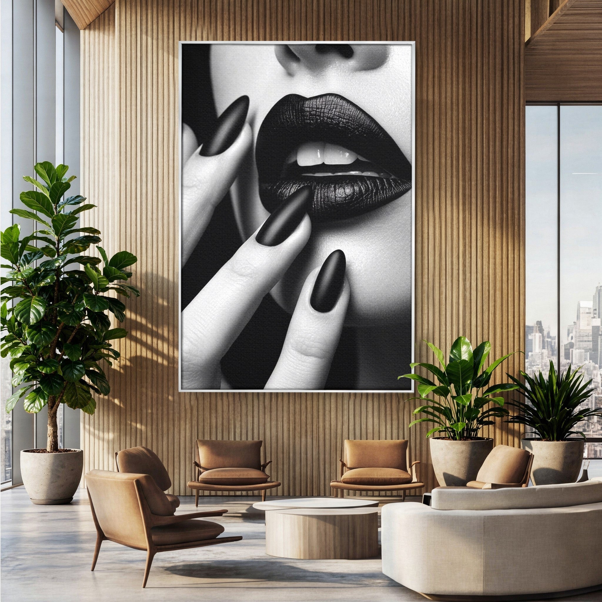 Tablou Canvas Premium LuxCanva® PI1045, Buze Negre, Buze, Portret, Modern, Eleganta, Dormitor, Culori Vibrante