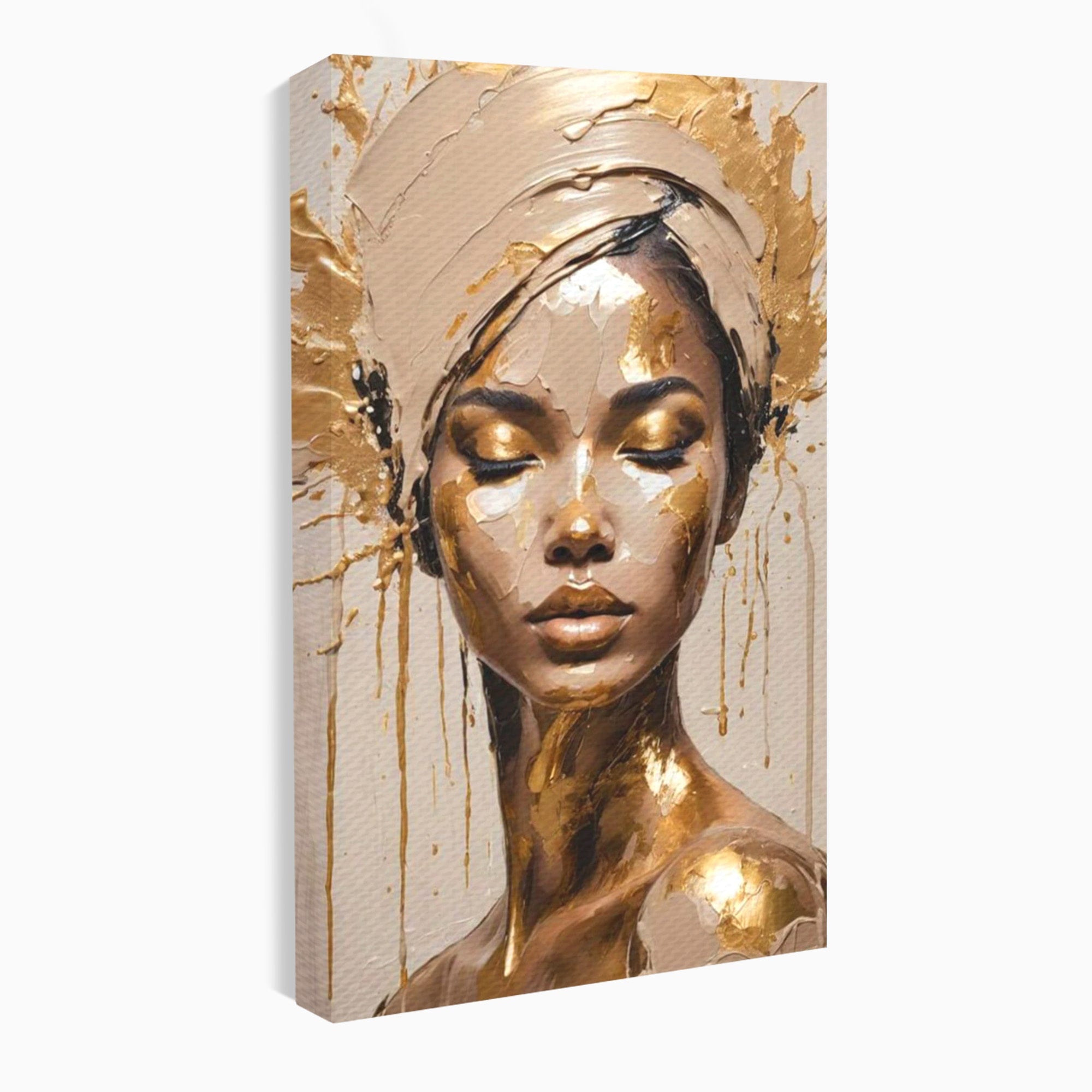 Tablou Canvas Premium LuxCanva® PI1046, Portret Regal, Stralucire, Femeie, Turban, Arta Abstracta, Eleganta, Dormitor, Culori Vibrante