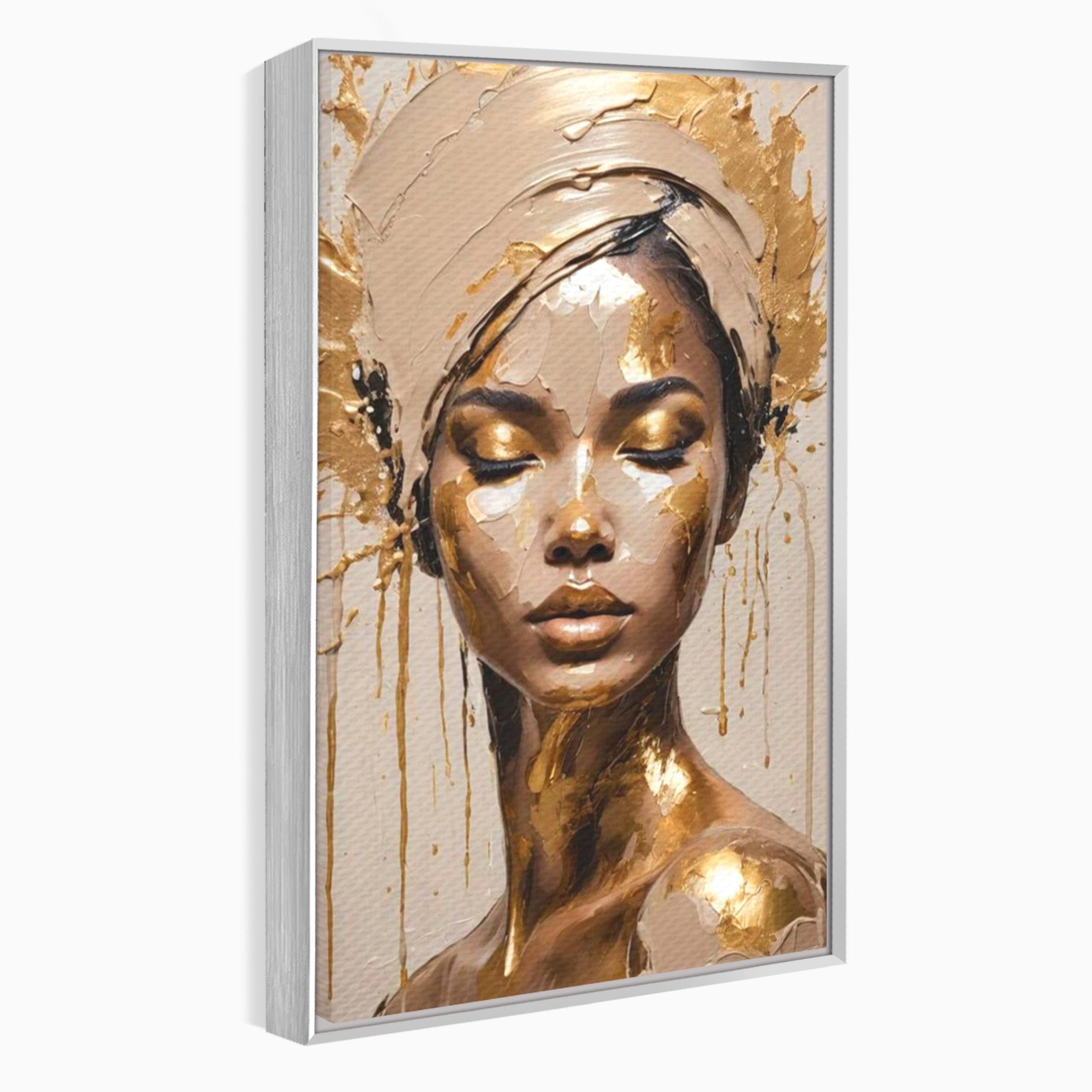 Tablou Canvas Premium LuxCanva® PI1046, Portret Regal, Stralucire, Femeie, Turban, Arta Abstracta, Eleganta, Dormitor, Culori Vibrante