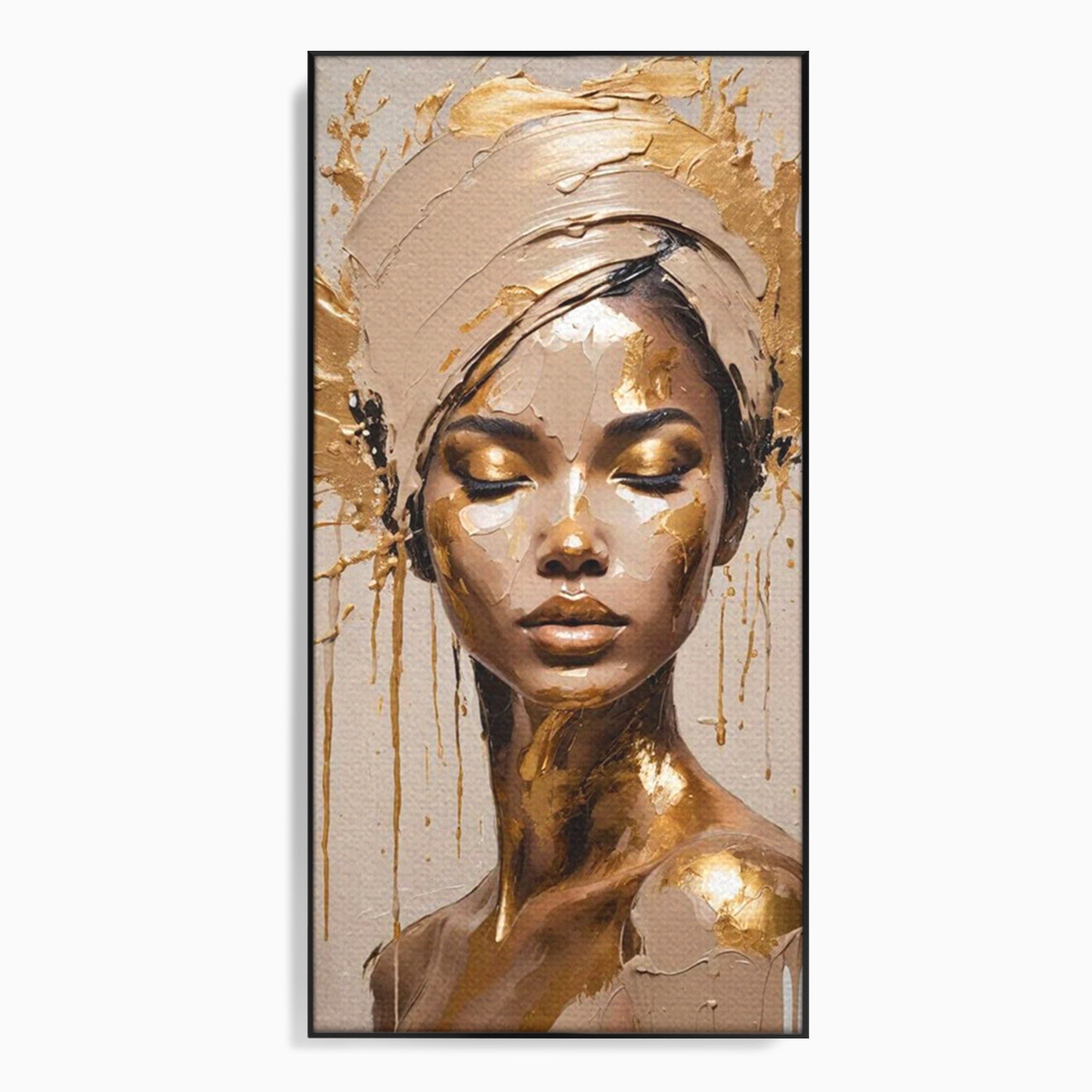 Tablou Canvas Premium LuxCanva® PI1046, Portret Regal, Stralucire, Femeie, Turban, Arta Abstracta, Eleganta, Dormitor, Culori Vibrante