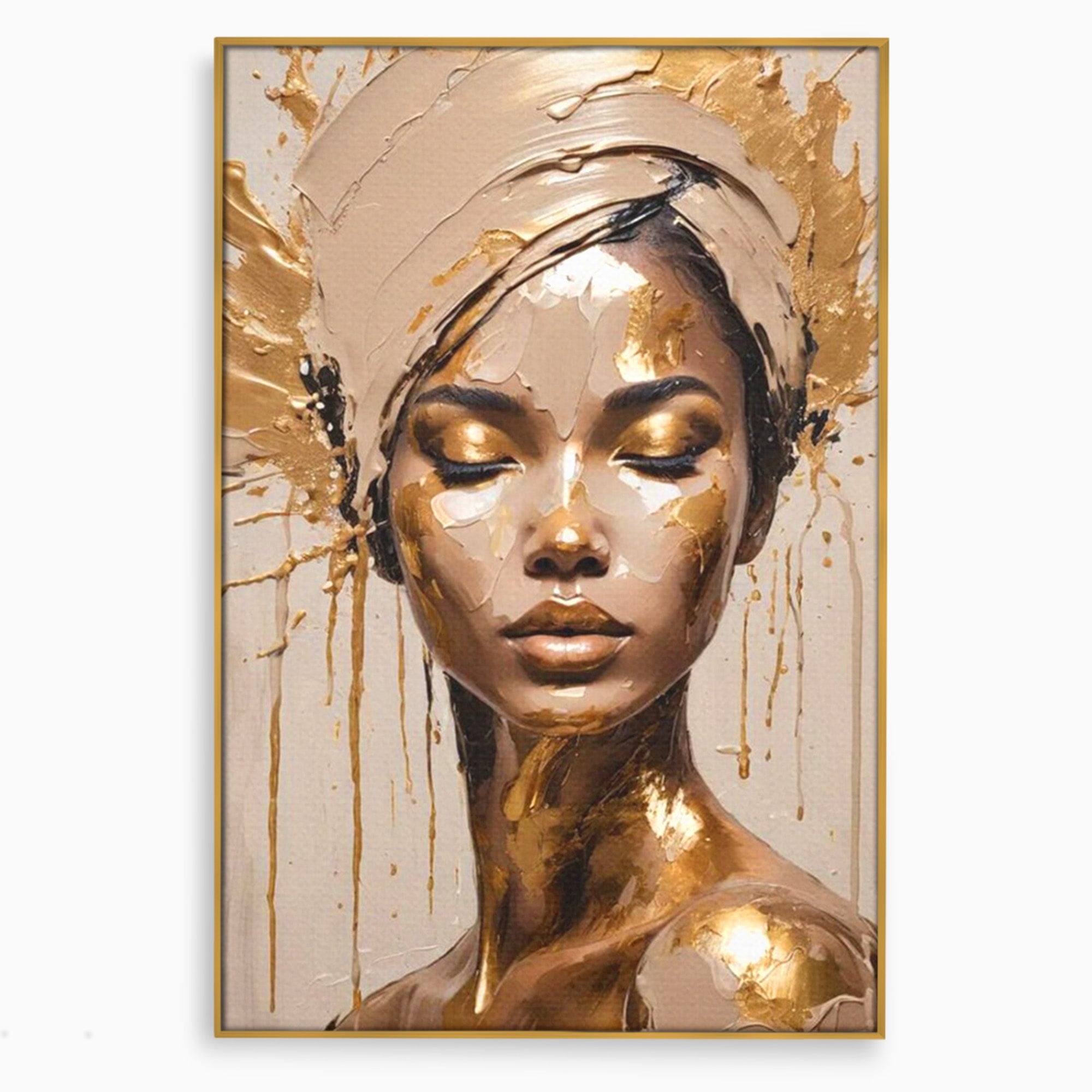 Tablou Canvas Premium LuxCanva® PI1046, Portret Regal, Stralucire, Femeie, Turban, Arta Abstracta, Eleganta, Dormitor, Culori Vibrante