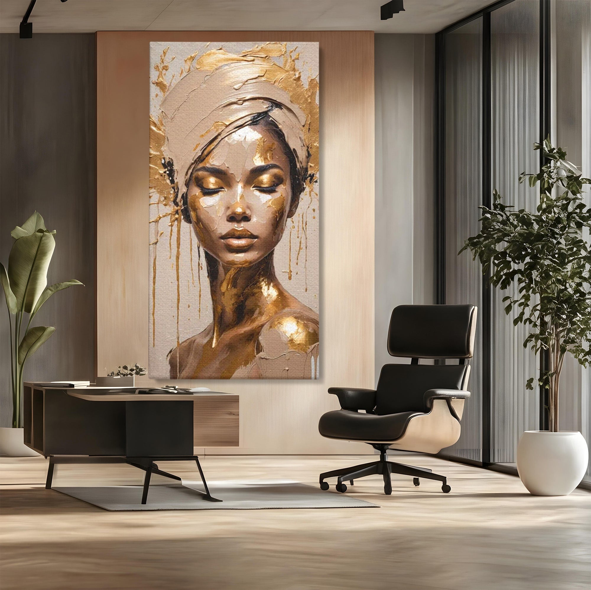 Tablou Canvas Premium LuxCanva® PI1046, Portret Regal, Stralucire, Femeie, Turban, Arta Abstracta, Eleganta, Dormitor, Culori Vibrante