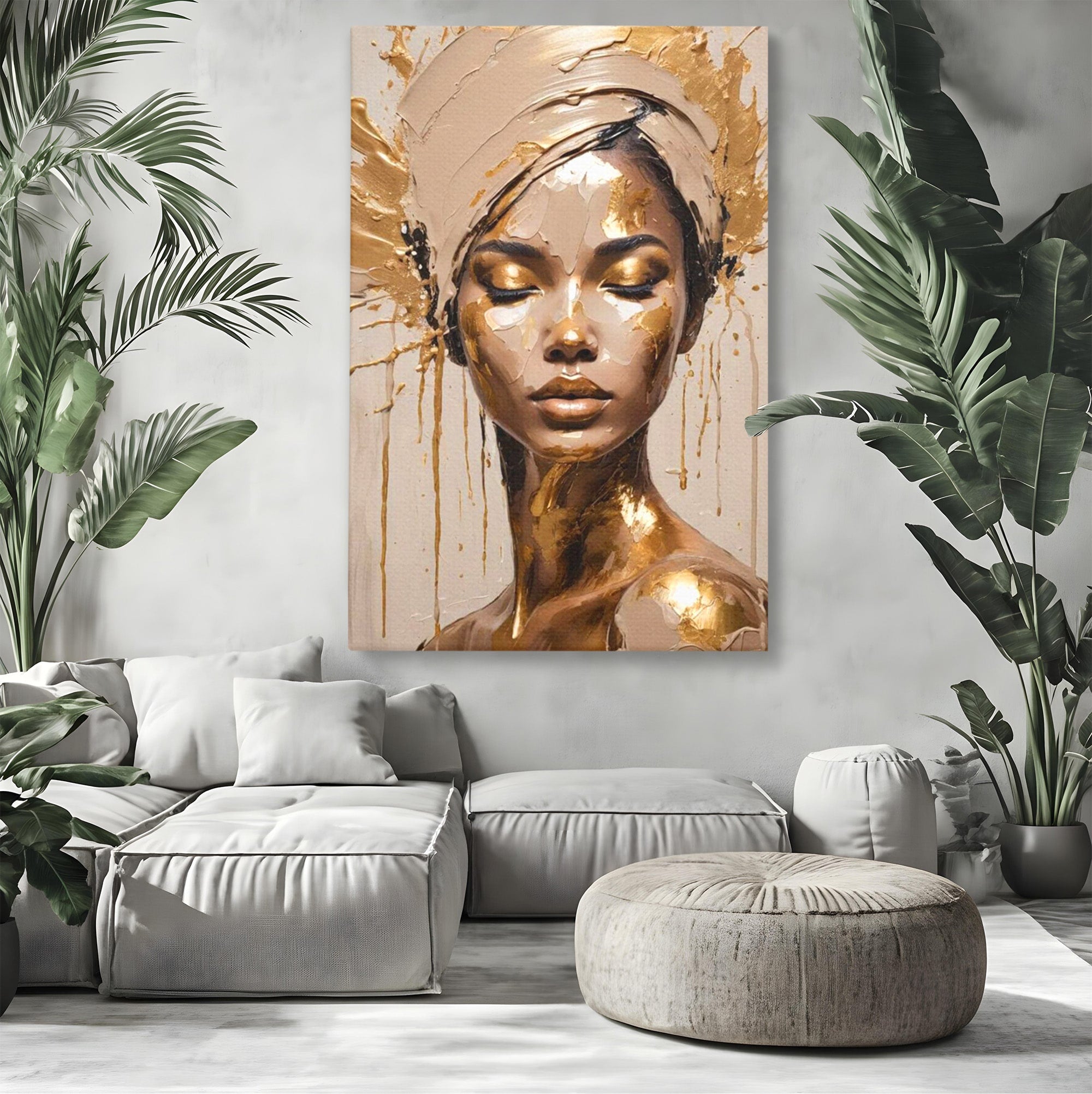 Tablou Canvas Premium LuxCanva® PI1046, Portret Regal, Stralucire, Femeie, Turban, Arta Abstracta, Eleganta, Dormitor, Culori Vibrante