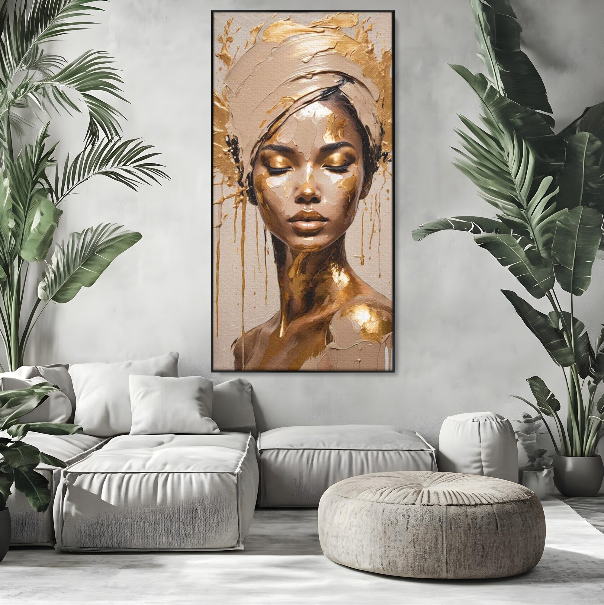 Tablou Canvas Premium LuxCanva® PI1046, Portret Regal, Stralucire, Femeie, Turban, Arta Abstracta, Eleganta, Dormitor, Culori Vibrante