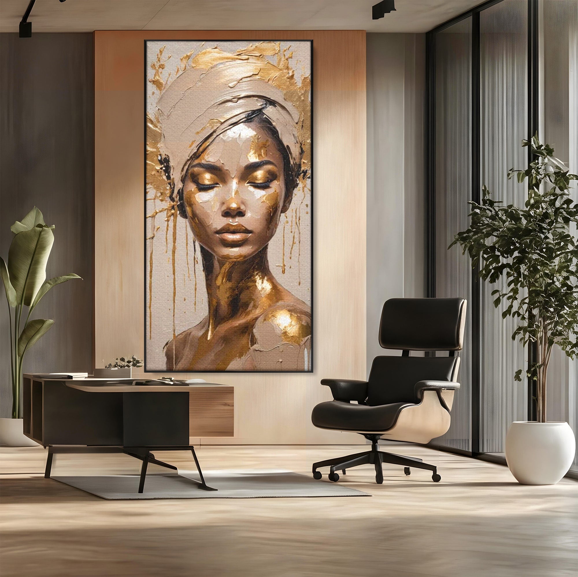 Tablou Canvas Premium LuxCanva® PI1046, Portret Regal, Stralucire, Femeie, Turban, Arta Abstracta, Eleganta, Dormitor, Culori Vibrante
