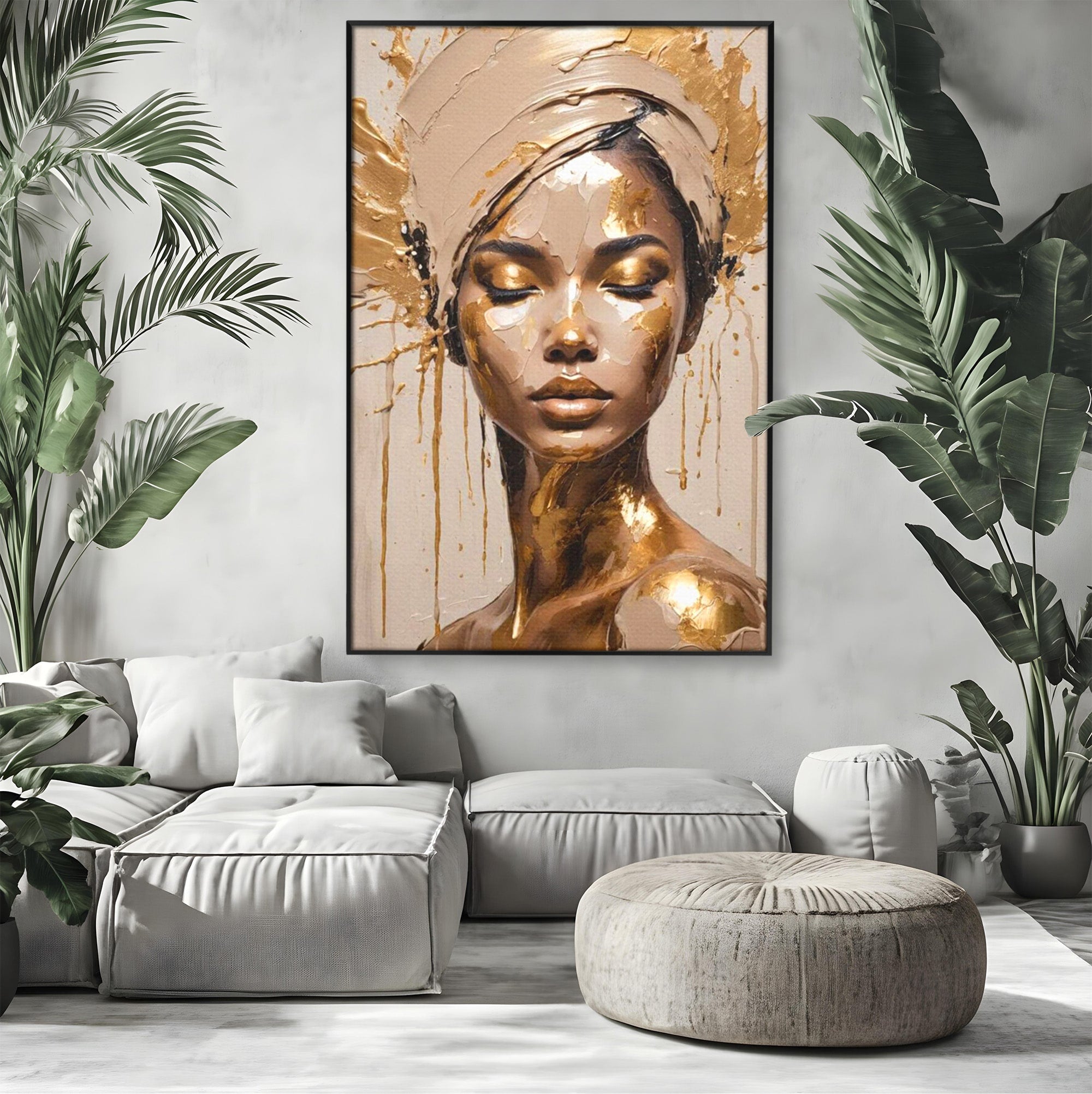Tablou Canvas Premium LuxCanva® PI1046, Portret Regal, Stralucire, Femeie, Turban, Arta Abstracta, Eleganta, Dormitor, Culori Vibrante