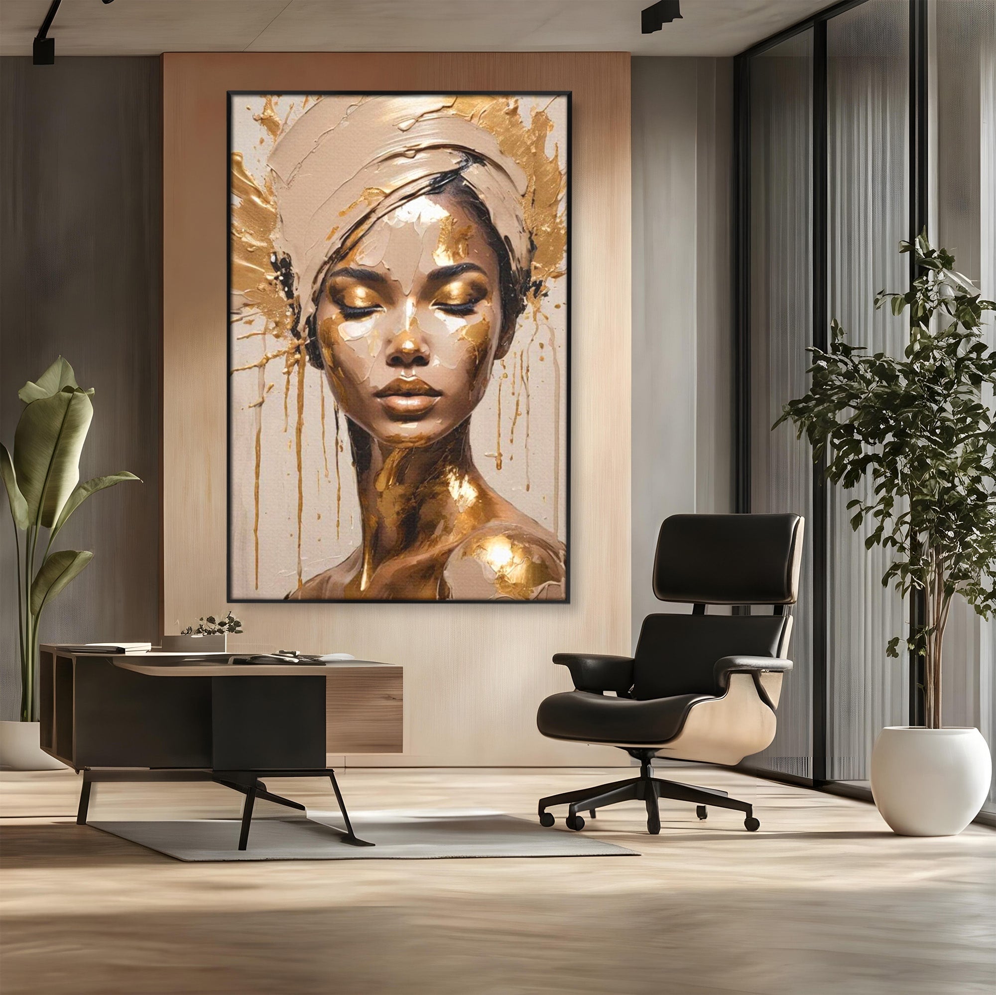 Tablou Canvas Premium LuxCanva® PI1046, Portret Regal, Stralucire, Femeie, Turban, Arta Abstracta, Eleganta, Dormitor, Culori Vibrante