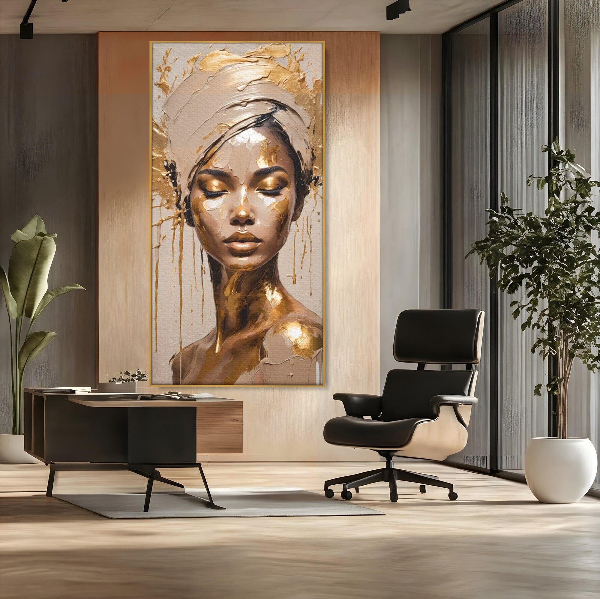 Tablou Canvas Premium LuxCanva® PI1046, Portret Regal, Stralucire, Femeie, Turban, Arta Abstracta, Eleganta, Dormitor, Culori Vibrante