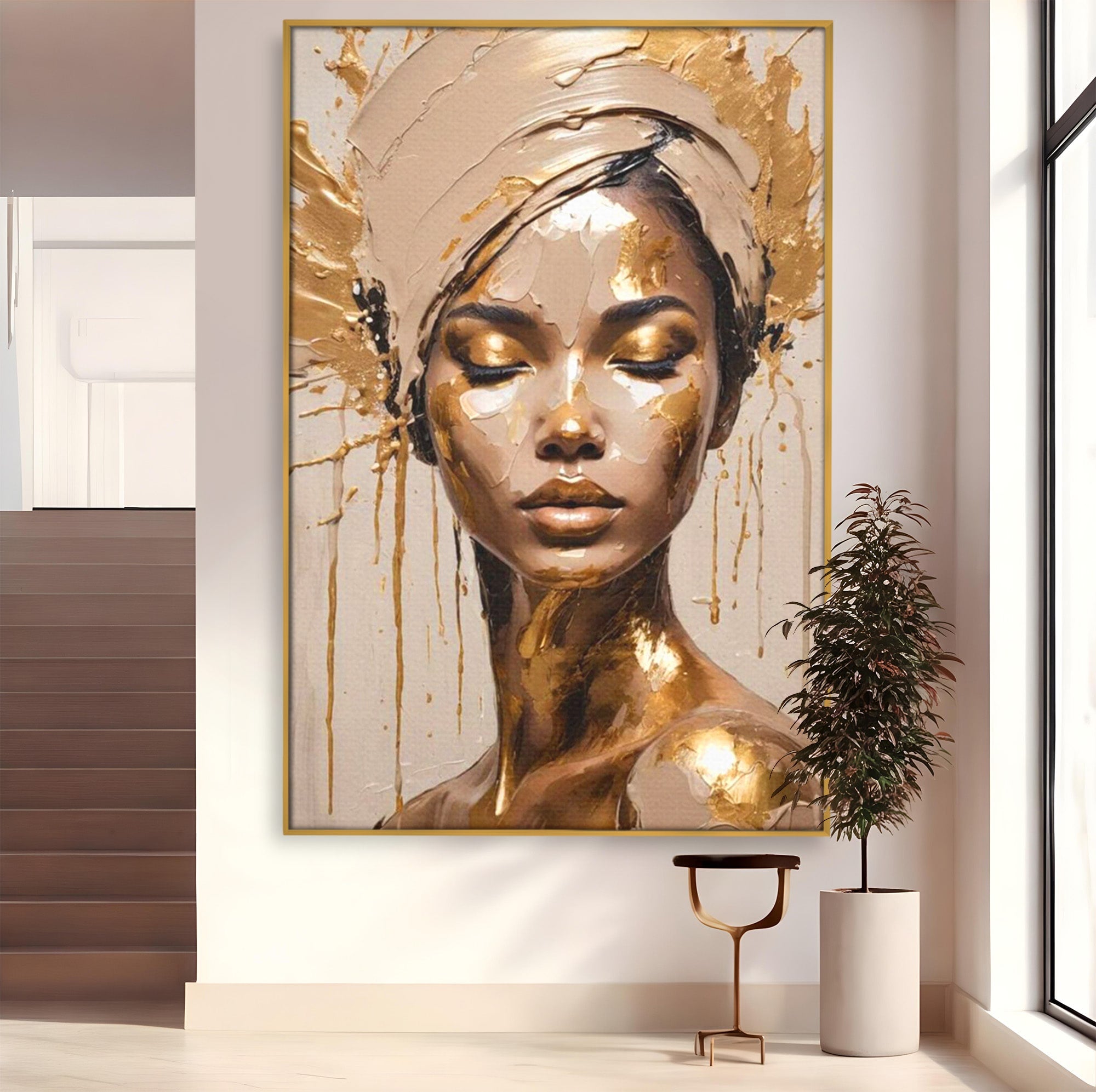 Tablou Canvas Premium LuxCanva® PI1046, Portret Regal, Stralucire, Femeie, Turban, Arta Abstracta, Eleganta, Dormitor, Culori Vibrante
