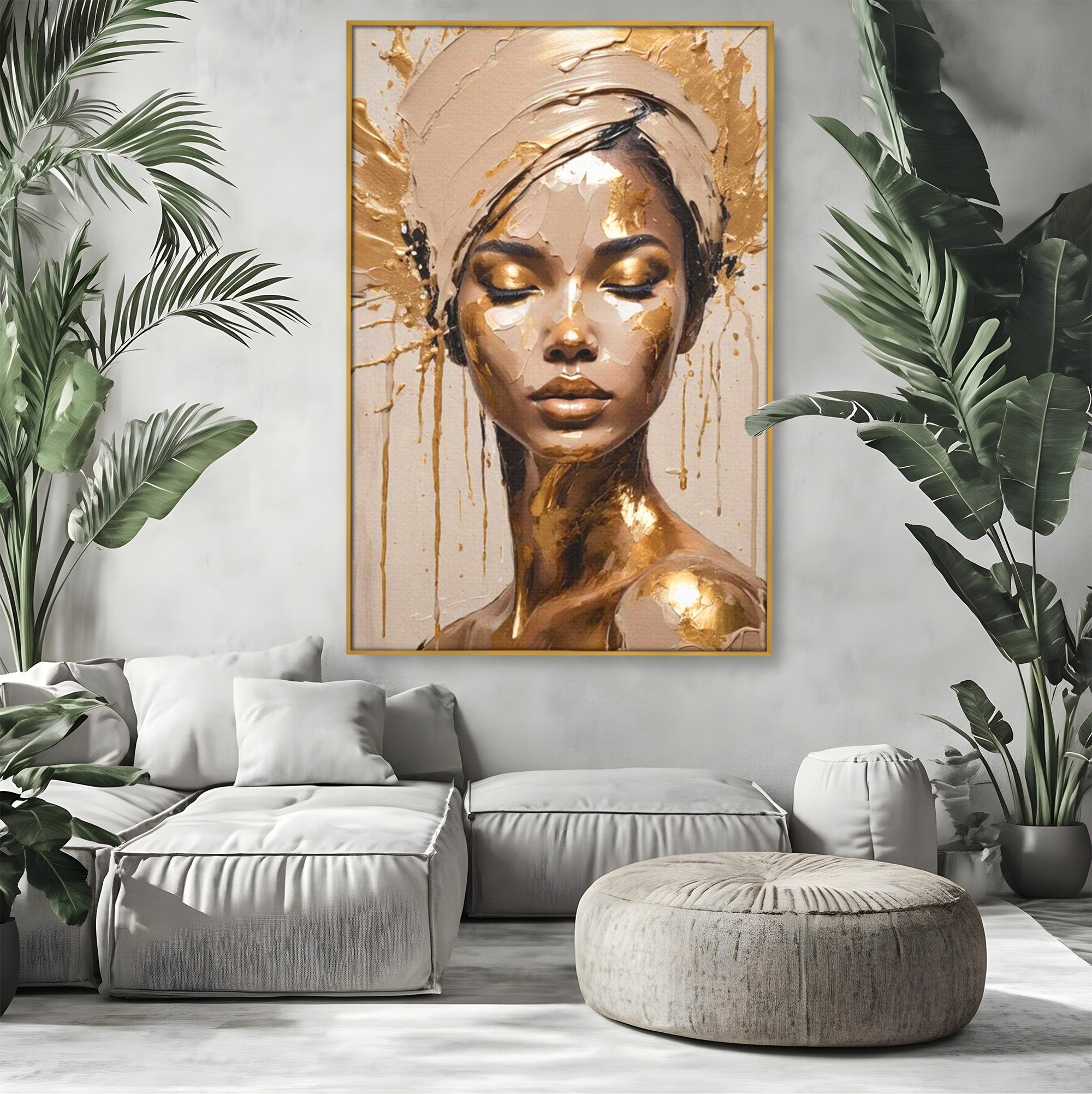 Tablou Canvas Premium LuxCanva® PI1046, Portret Regal, Stralucire, Femeie, Turban, Arta Abstracta, Eleganta, Dormitor, Culori Vibrante