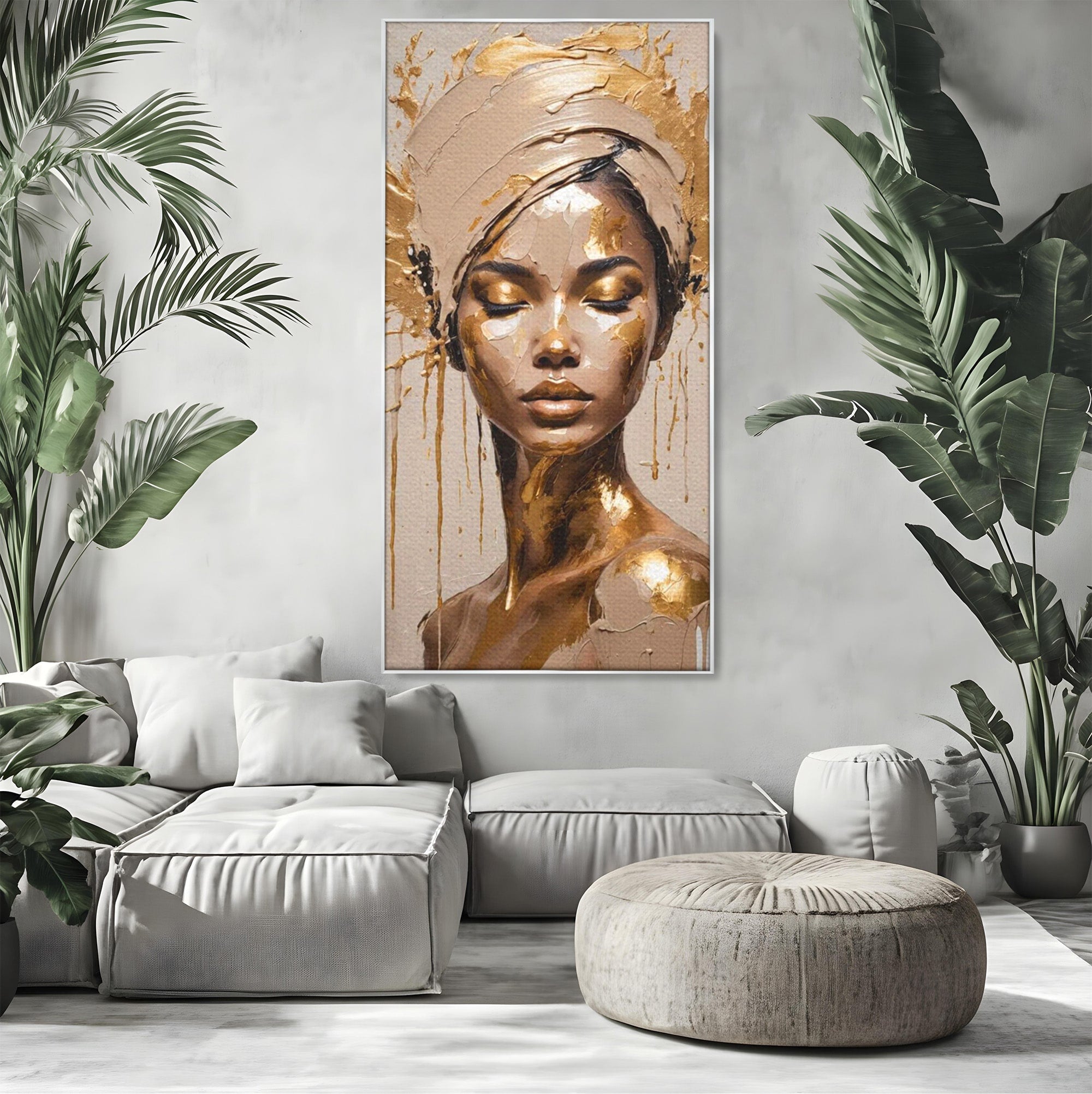 Tablou Canvas Premium LuxCanva® PI1046, Portret Regal, Stralucire, Femeie, Turban, Arta Abstracta, Eleganta, Dormitor, Culori Vibrante