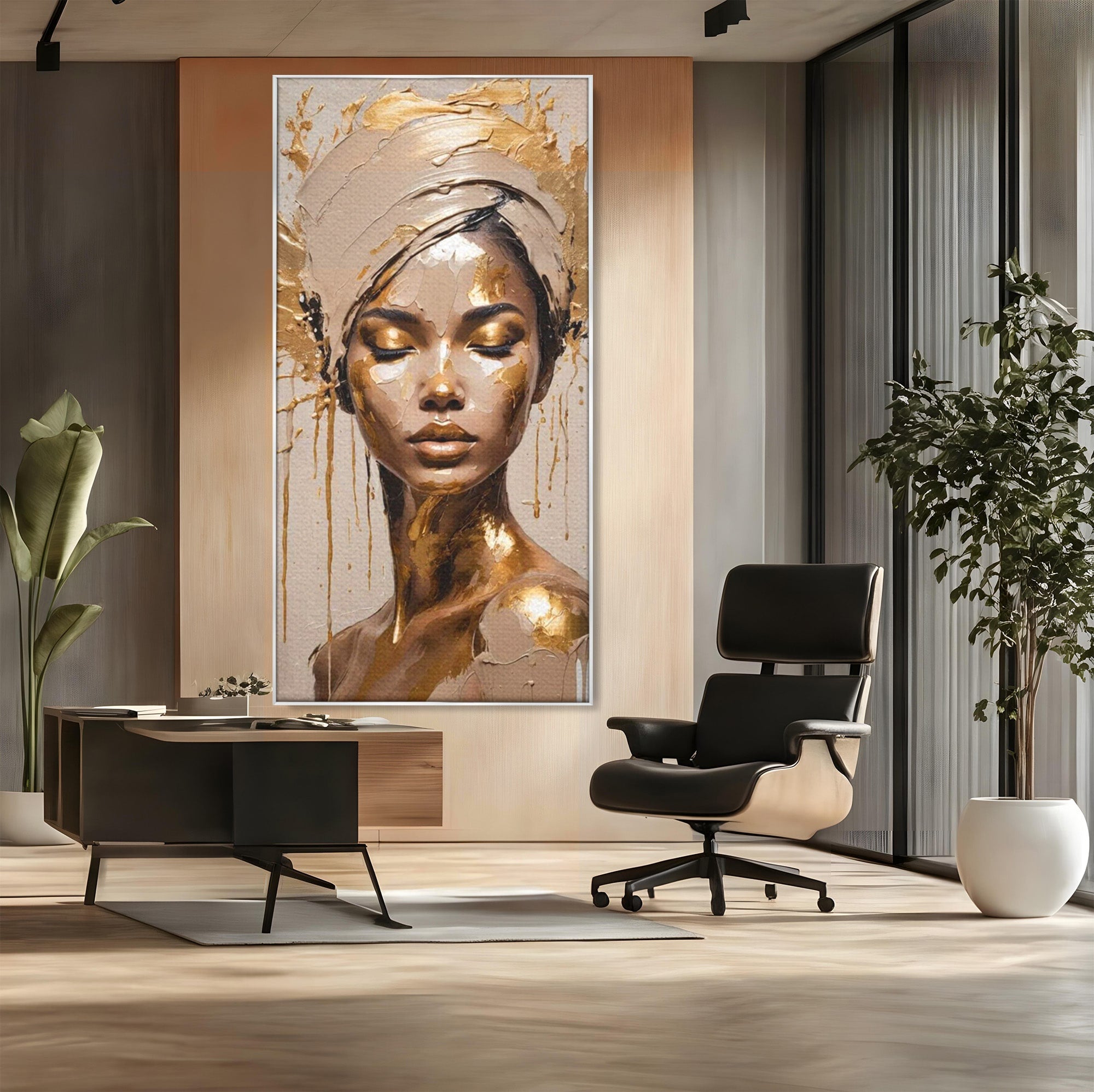 Tablou Canvas Premium LuxCanva® PI1046, Portret Regal, Stralucire, Femeie, Turban, Arta Abstracta, Eleganta, Dormitor, Culori Vibrante
