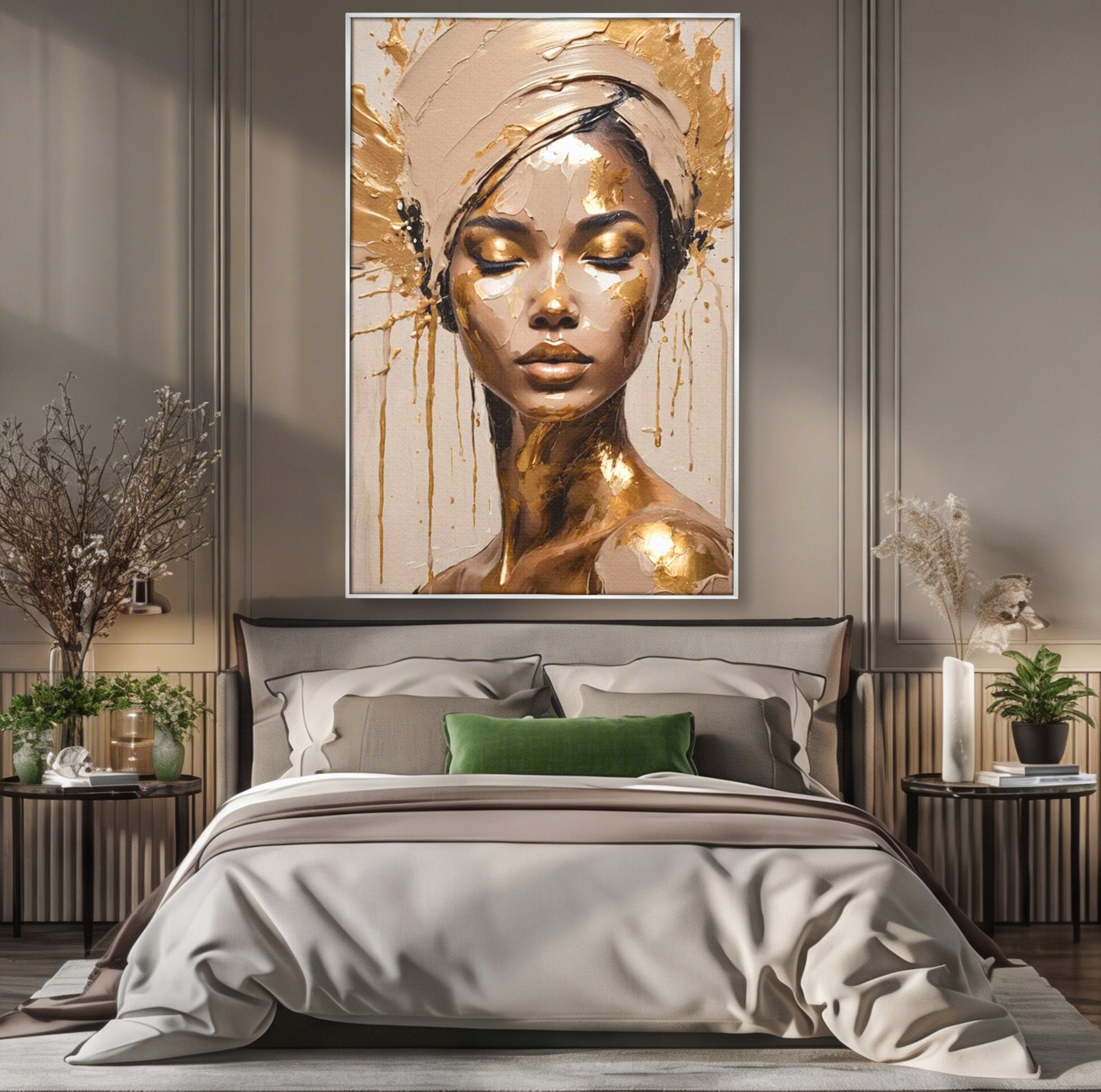 Tablou Canvas Premium LuxCanva® PI1046, Portret Regal, Stralucire, Femeie, Turban, Arta Abstracta, Eleganta, Dormitor, Culori Vibrante