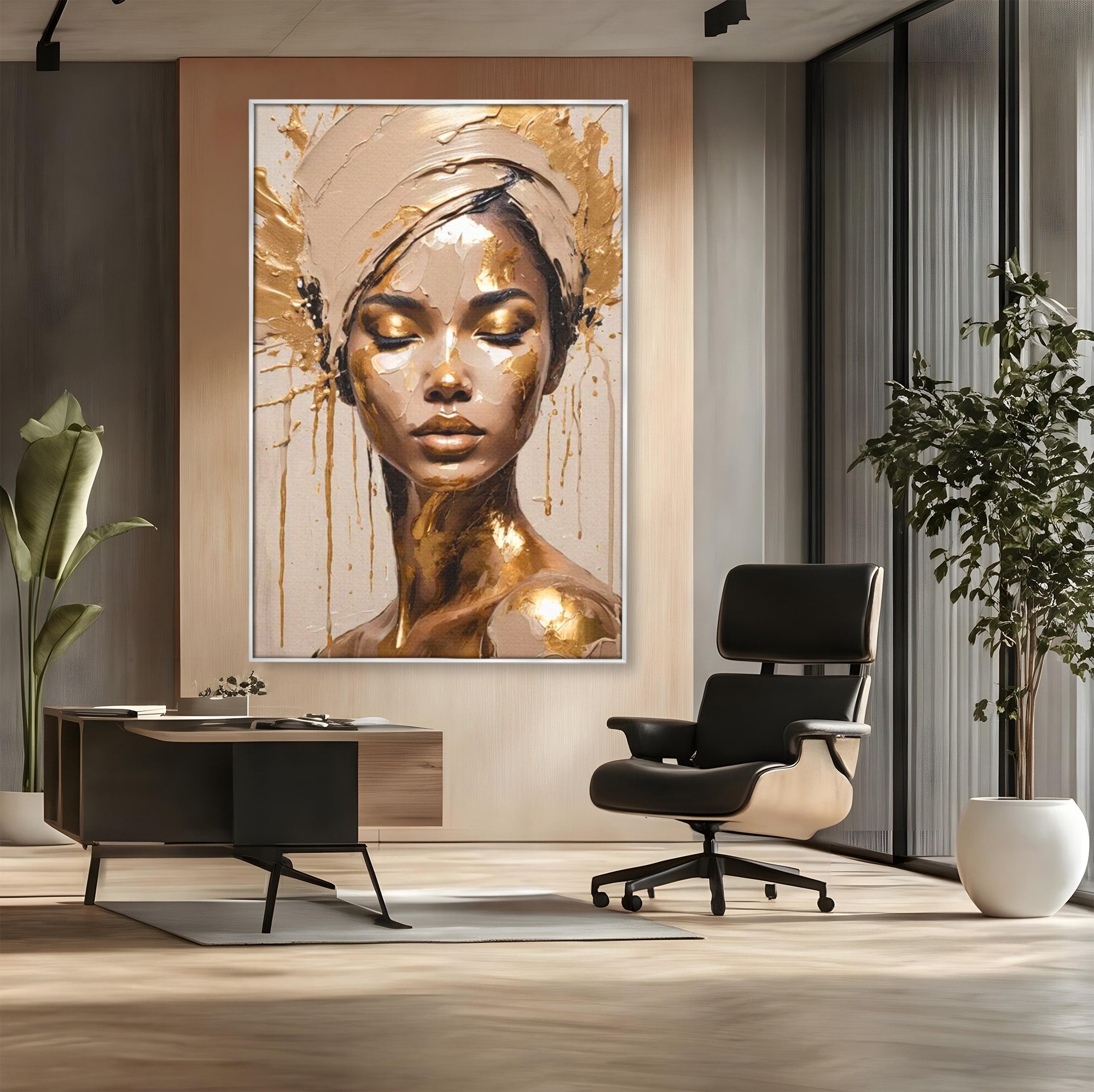 Tablou Canvas Premium LuxCanva® PI1046, Portret Regal, Stralucire, Femeie, Turban, Arta Abstracta, Eleganta, Dormitor, Culori Vibrante