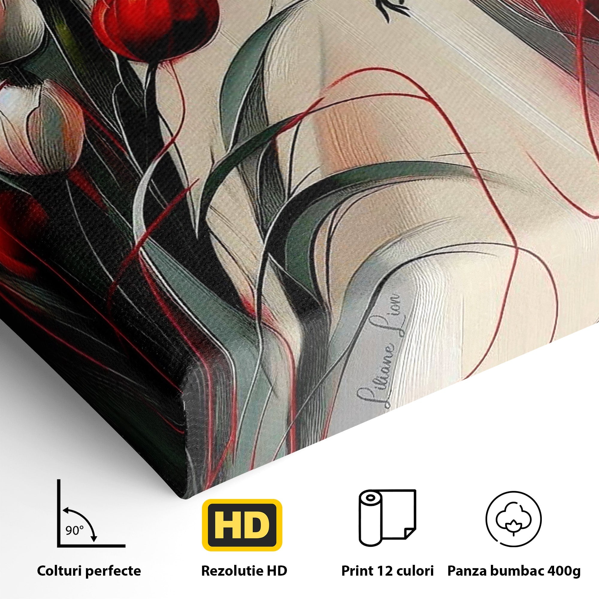 Tablou Canvas Premium LuxCanva® PI1047, Dansul Lalelelor, Flori, Femeie, Eleganta, Living, Arta, Culori Vibrante