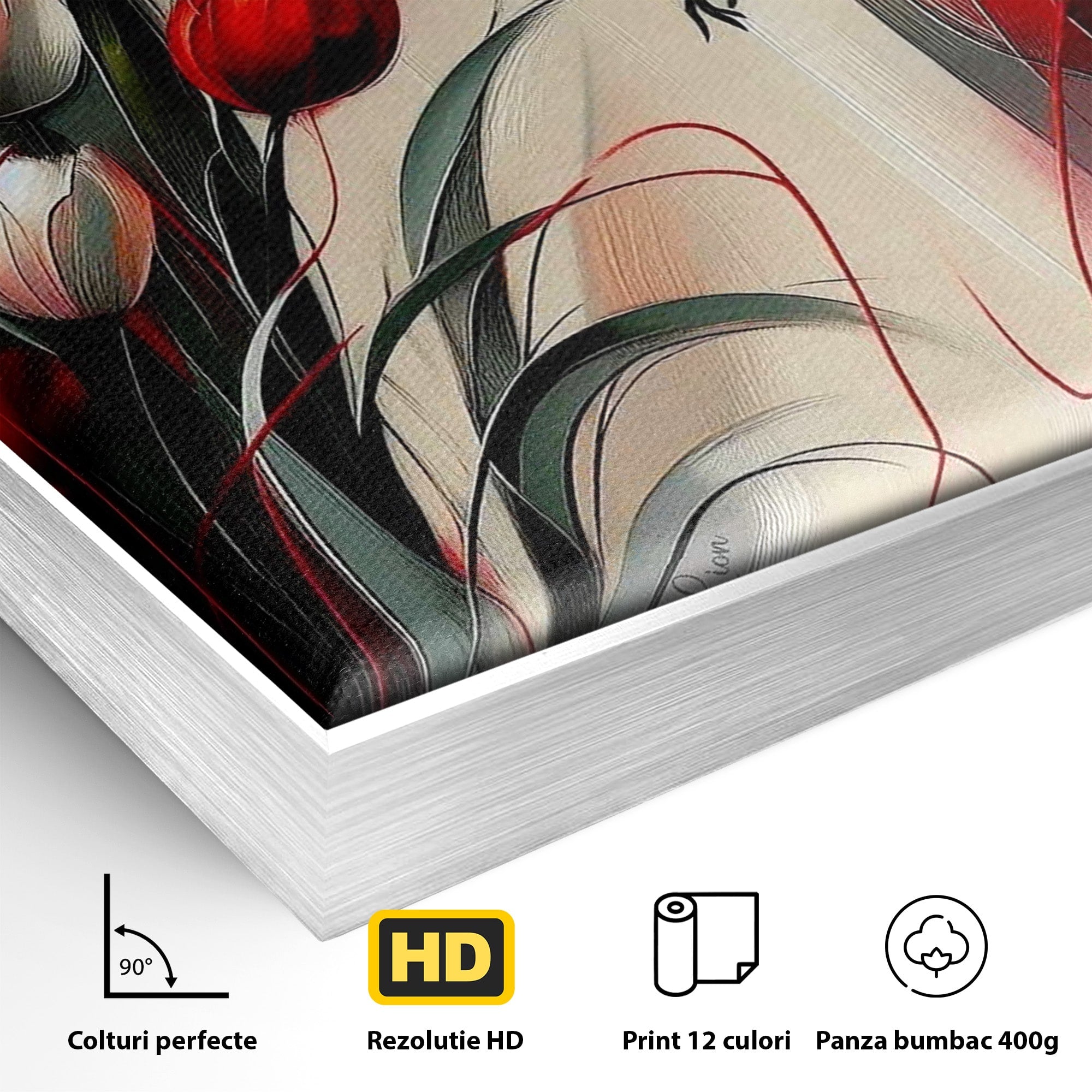 Tablou Canvas Premium LuxCanva® PI1047, Dansul Lalelelor, Flori, Femeie, Eleganta, Living, Arta, Culori Vibrante
