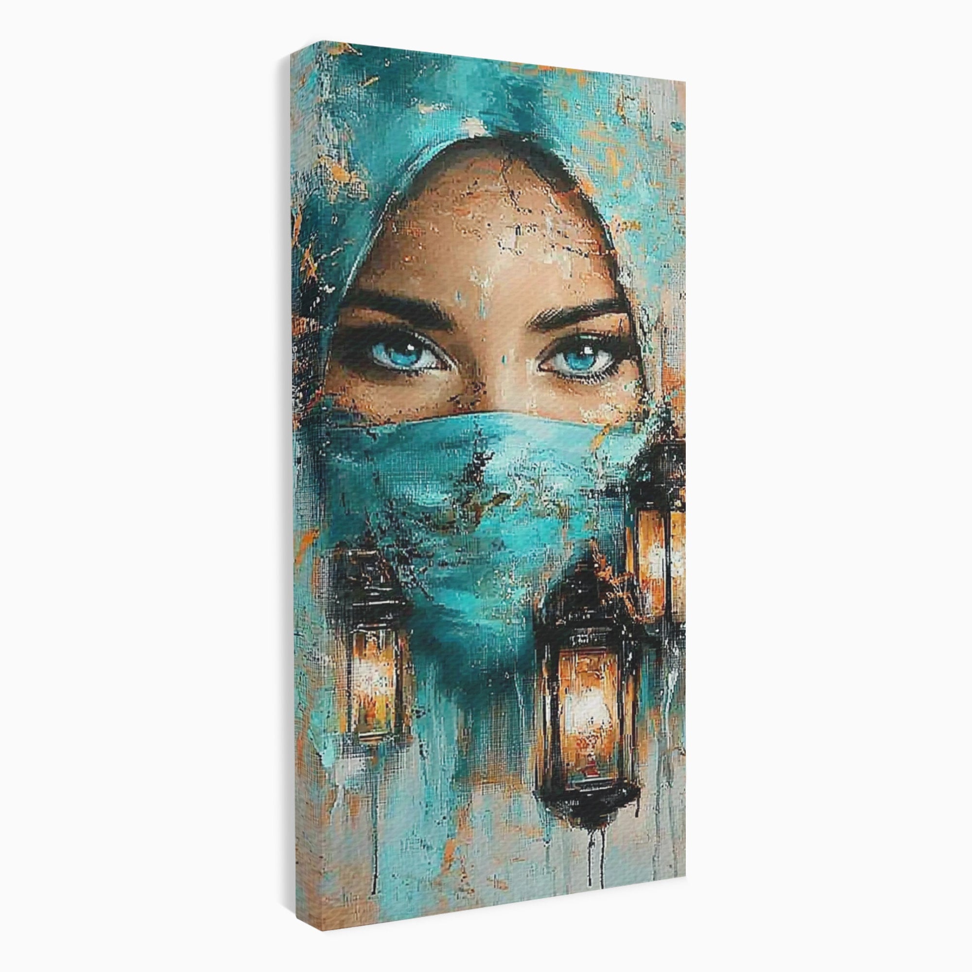 Tablou Canvas Premium LuxCanva® PI1048, Privire Misterioasa, Ochi, Frumusete, Portret, Mister, Lanterna, Living, Culori Vibrante