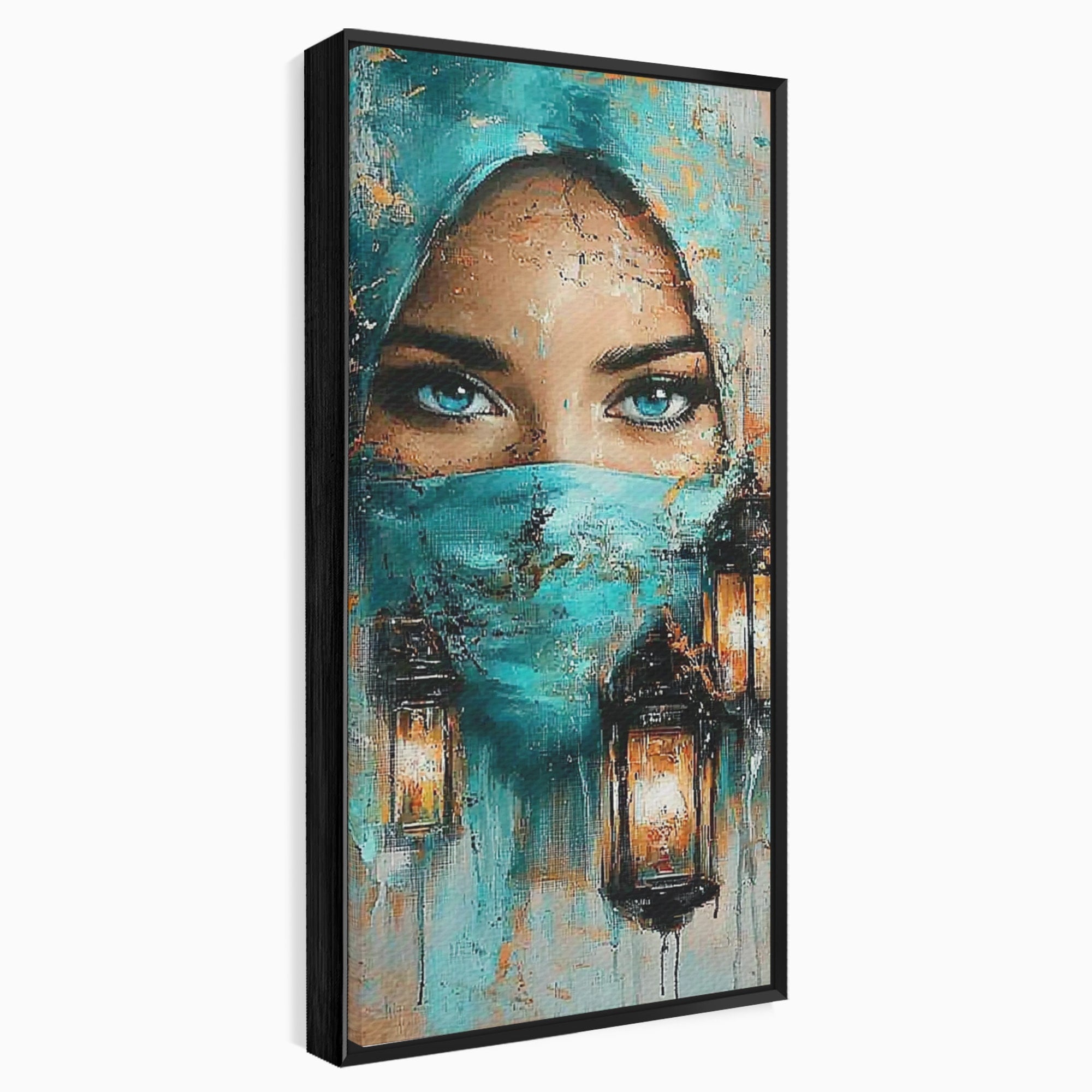 Tablou Canvas Premium LuxCanva® PI1048, Privire Misterioasa, Ochi, Frumusete, Portret, Mister, Lanterna, Living, Culori Vibrante