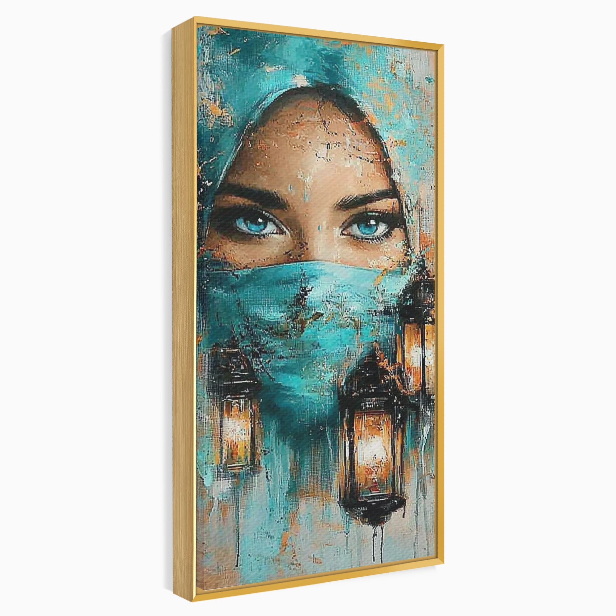 Tablou Canvas Premium LuxCanva® PI1048, Privire Misterioasa, Ochi, Frumusete, Portret, Mister, Lanterna, Living, Culori Vibrante