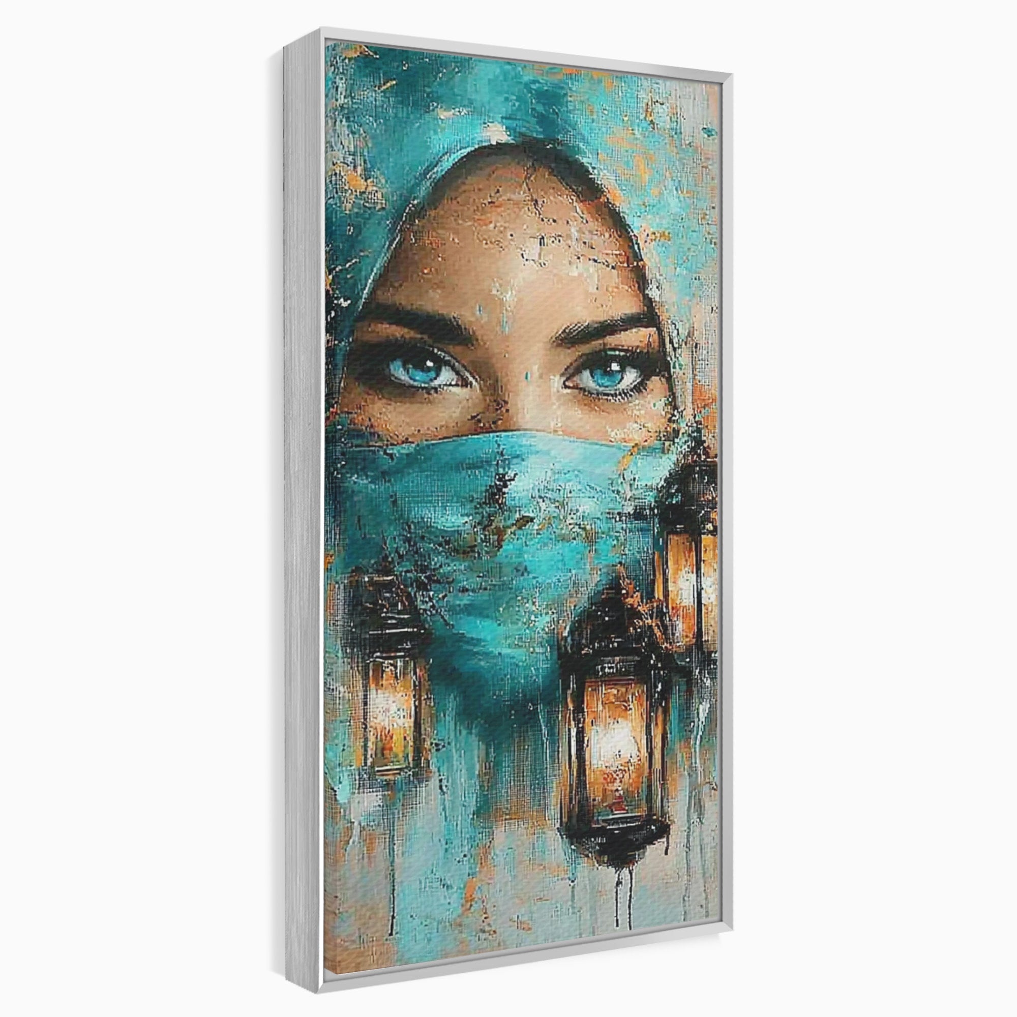 Tablou Canvas Premium LuxCanva® PI1048, Privire Misterioasa, Ochi, Frumusete, Portret, Mister, Lanterna, Living, Culori Vibrante