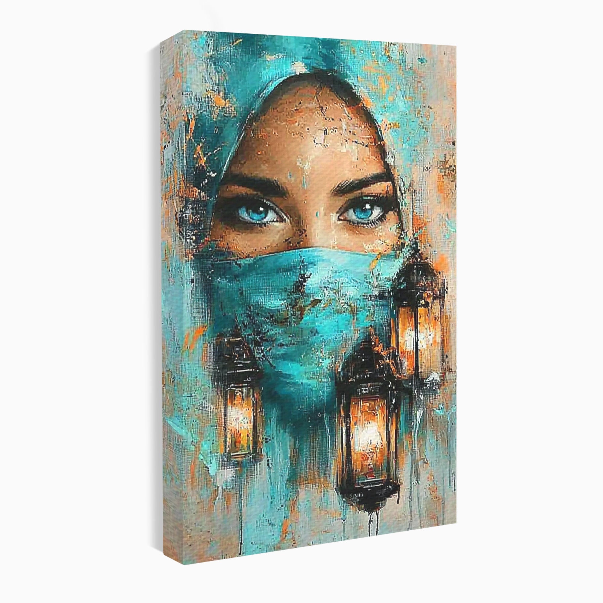 Tablou Canvas Premium LuxCanva® PI1048, Privire Misterioasa, Ochi, Frumusete, Portret, Mister, Lanterna, Living, Culori Vibrante