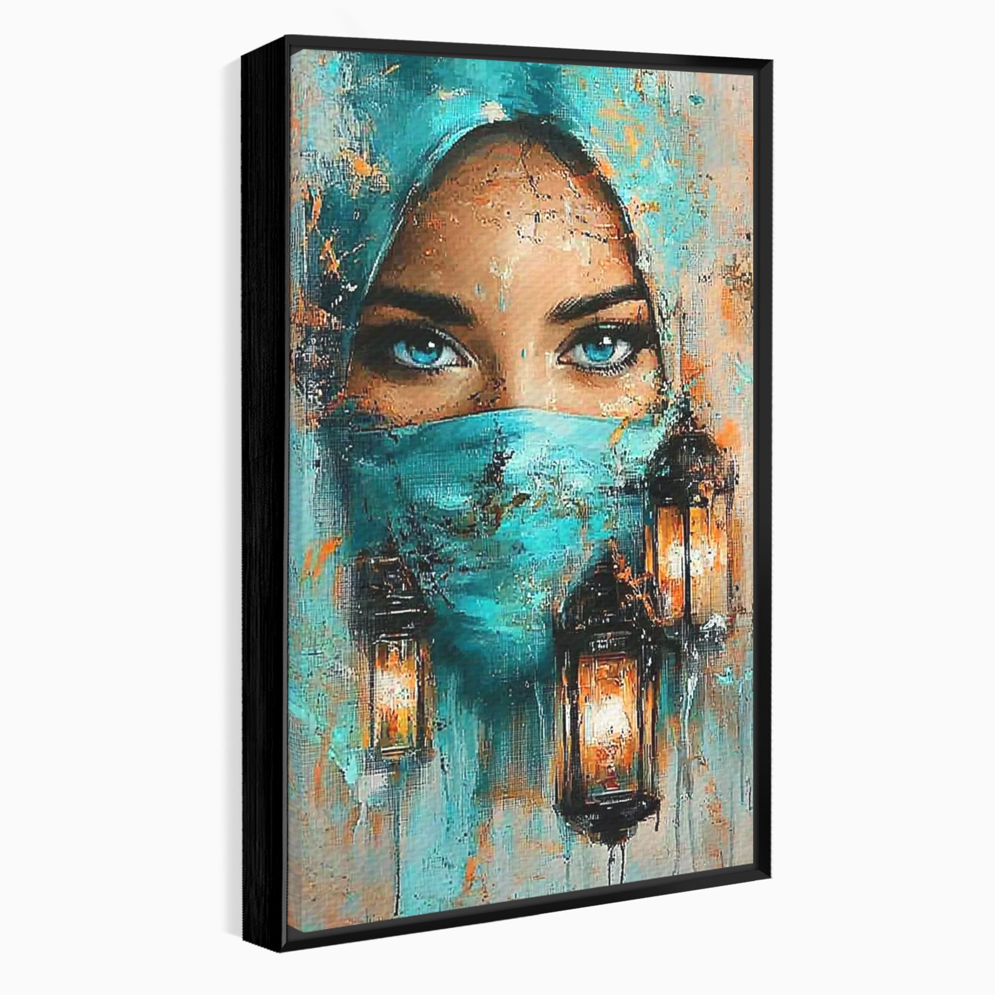 Tablou Canvas Premium LuxCanva® PI1048, Privire Misterioasa, Ochi, Frumusete, Portret, Mister, Lanterna, Living, Culori Vibrante