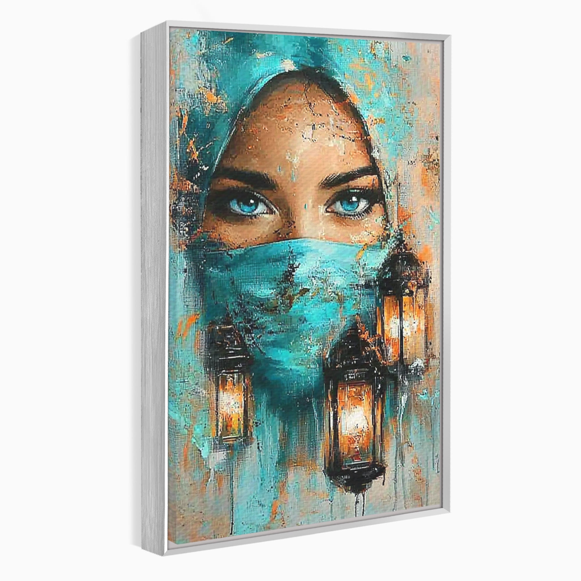 Tablou Canvas Premium LuxCanva® PI1048, Privire Misterioasa, Ochi, Frumusete, Portret, Mister, Lanterna, Living, Culori Vibrante