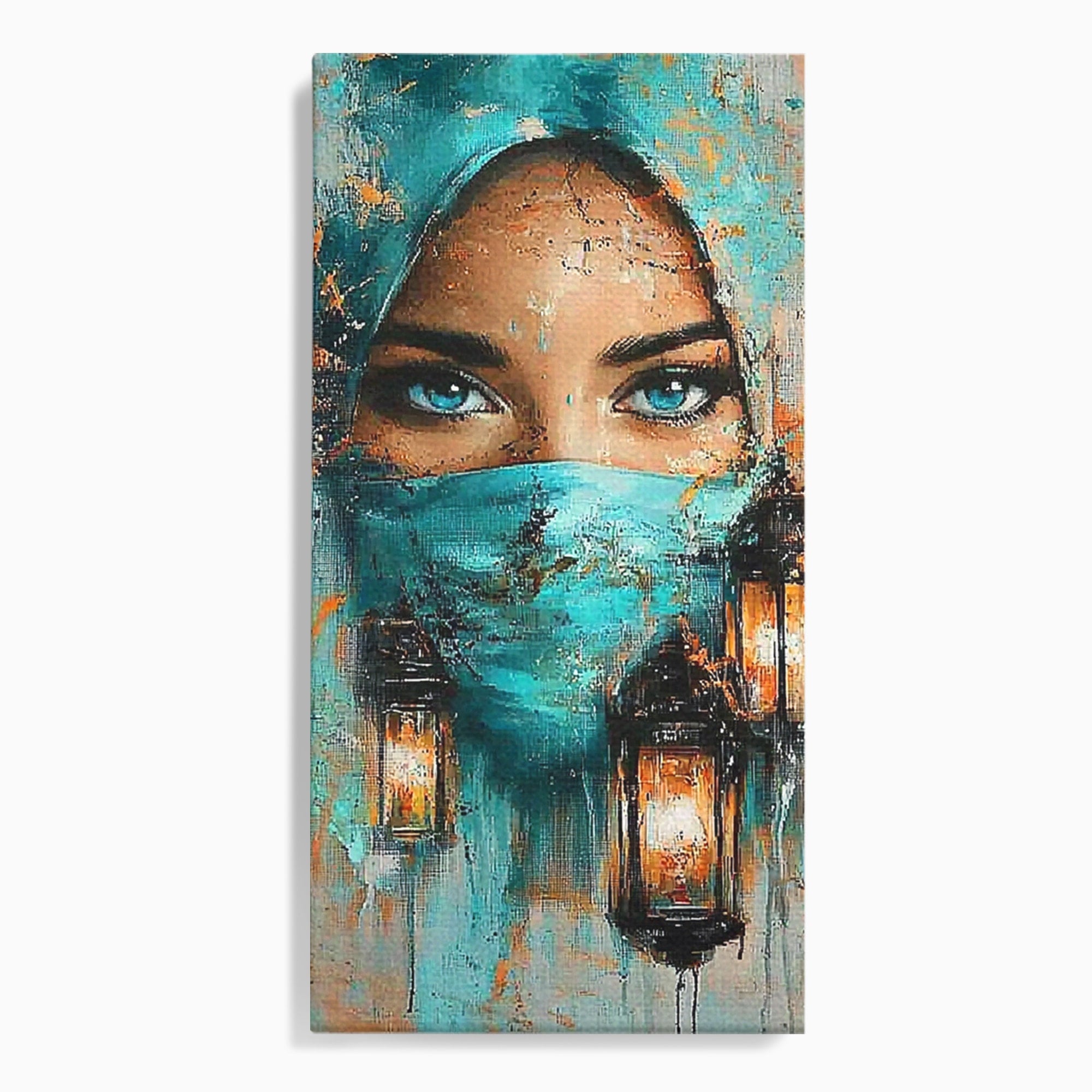Tablou Canvas Premium LuxCanva® PI1048, Privire Misterioasa, Ochi, Frumusete, Portret, Mister, Lanterna, Living, Culori Vibrante