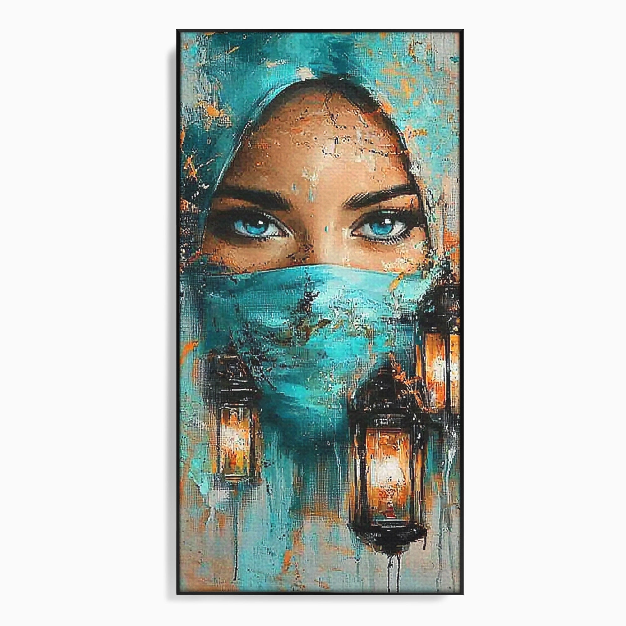 Tablou Canvas Premium LuxCanva® PI1048, Privire Misterioasa, Ochi, Frumusete, Portret, Mister, Lanterna, Living, Culori Vibrante