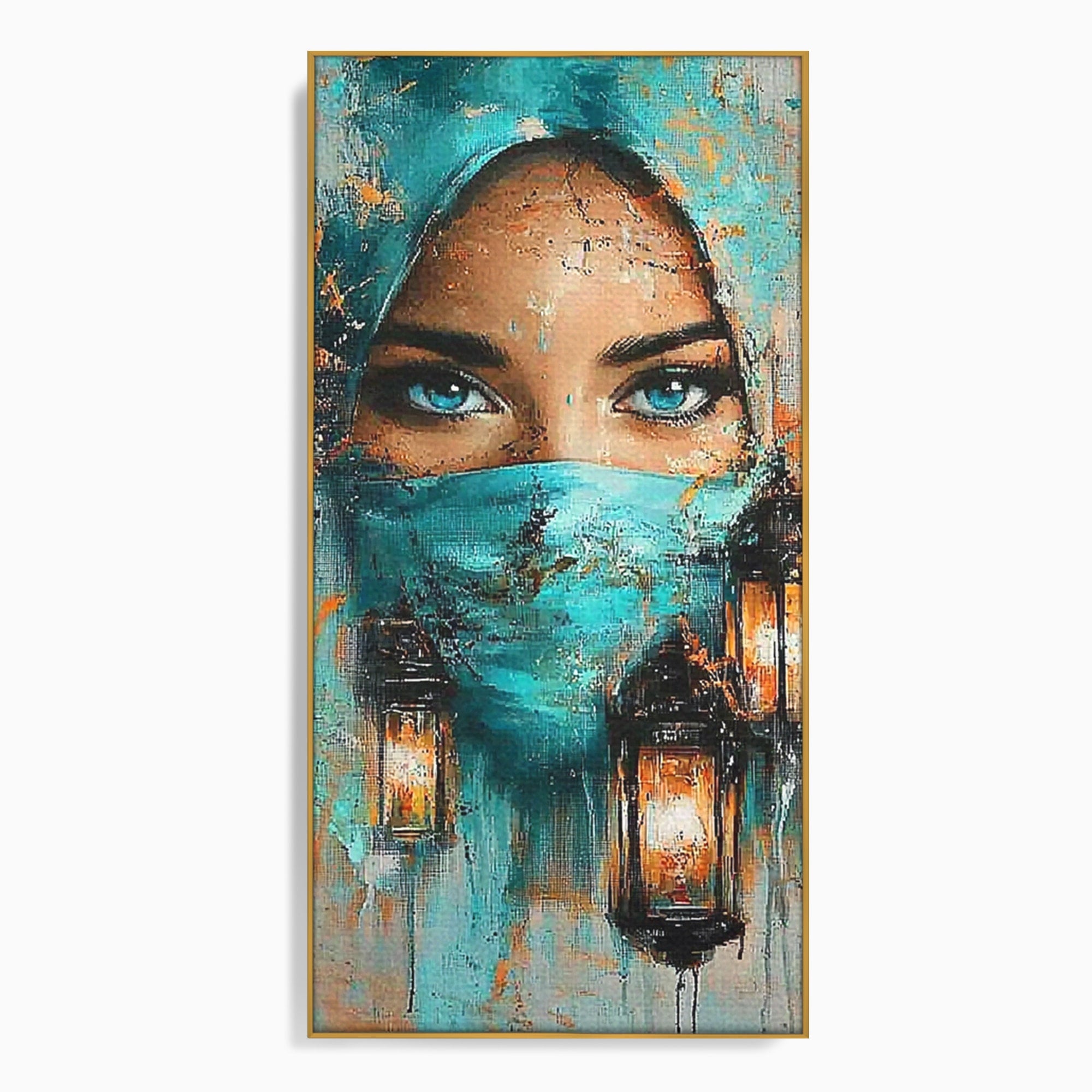 Tablou Canvas Premium LuxCanva® PI1048, Privire Misterioasa, Ochi, Frumusete, Portret, Mister, Lanterna, Living, Culori Vibrante