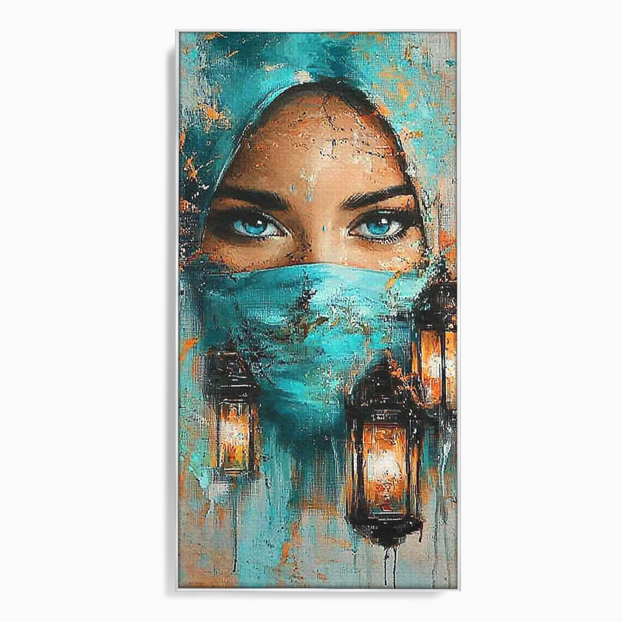 Tablou Canvas Premium LuxCanva® PI1048, Privire Misterioasa, Ochi, Frumusete, Portret, Mister, Lanterna, Living, Culori Vibrante