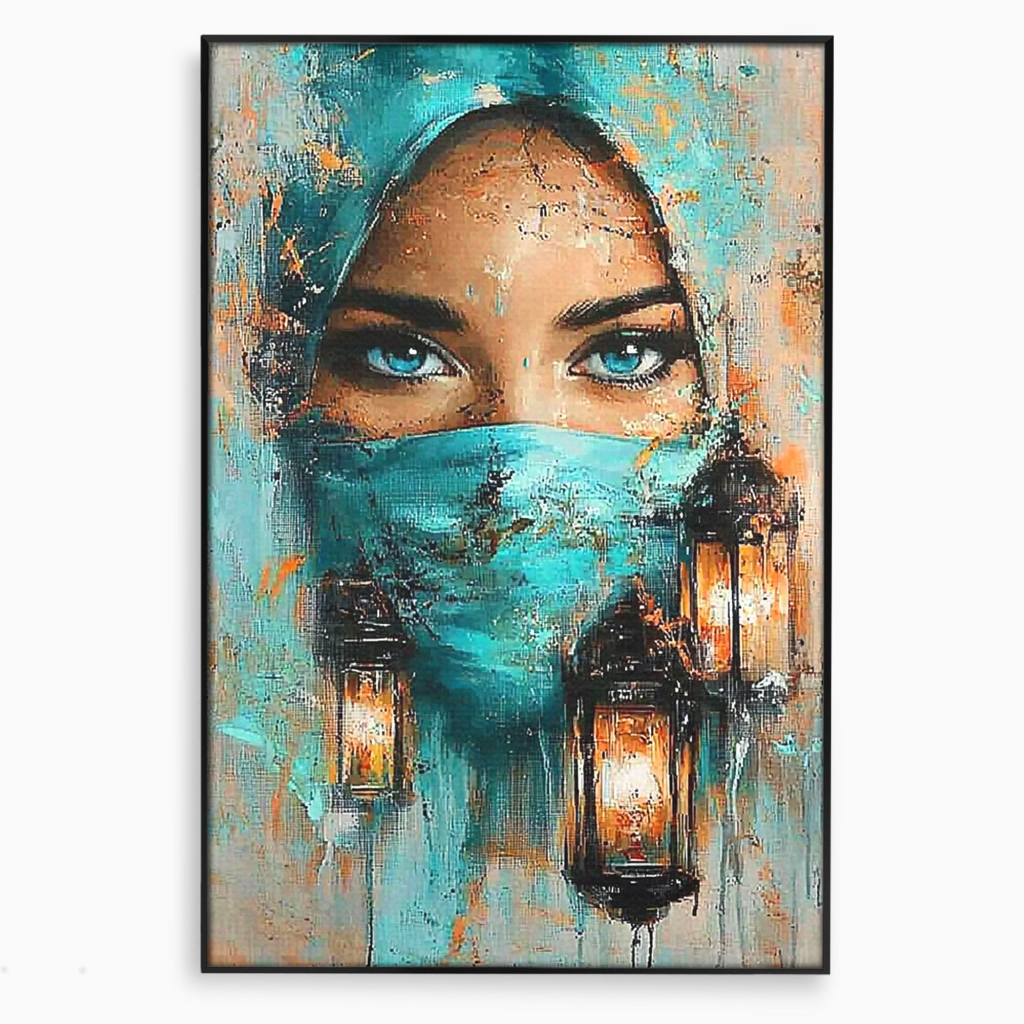 Tablou Canvas Premium LuxCanva® PI1048, Privire Misterioasa, Ochi, Frumusete, Portret, Mister, Lanterna, Living, Culori Vibrante