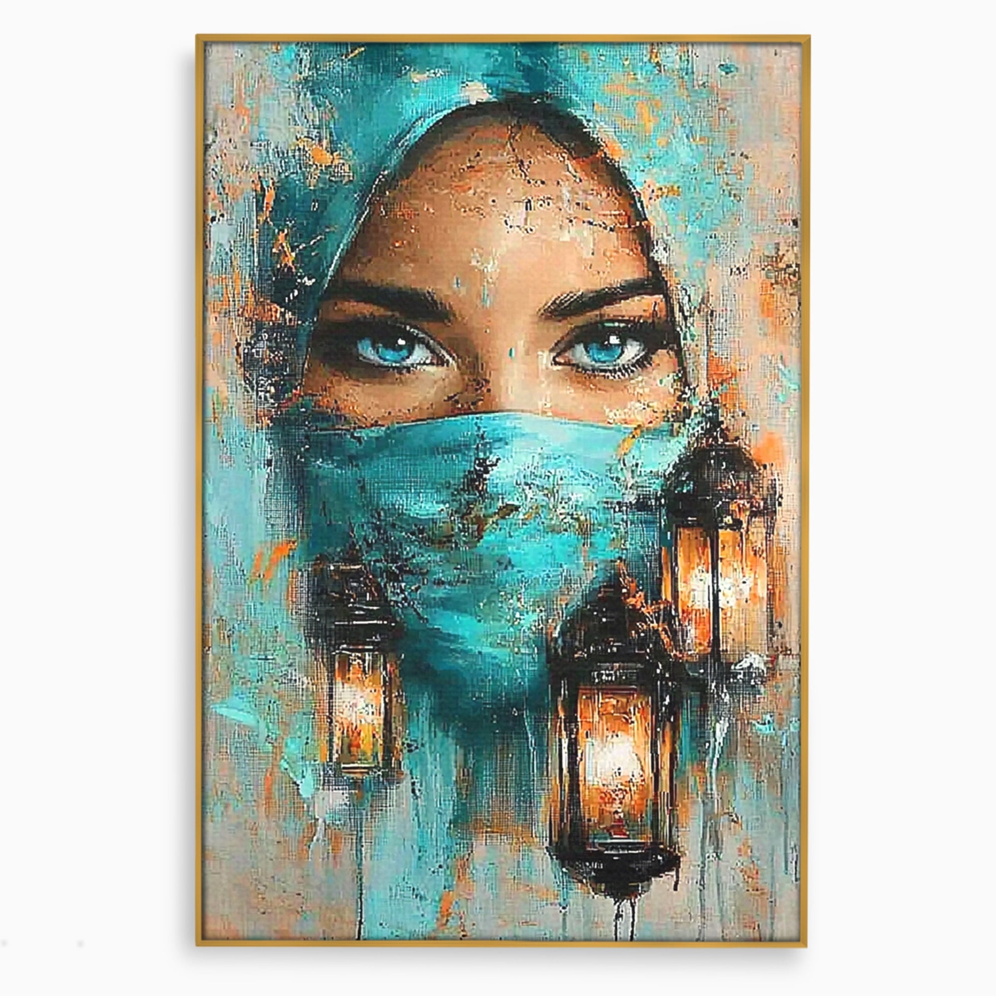 Tablou Canvas Premium LuxCanva® PI1048, Privire Misterioasa, Ochi, Frumusete, Portret, Mister, Lanterna, Living, Culori Vibrante