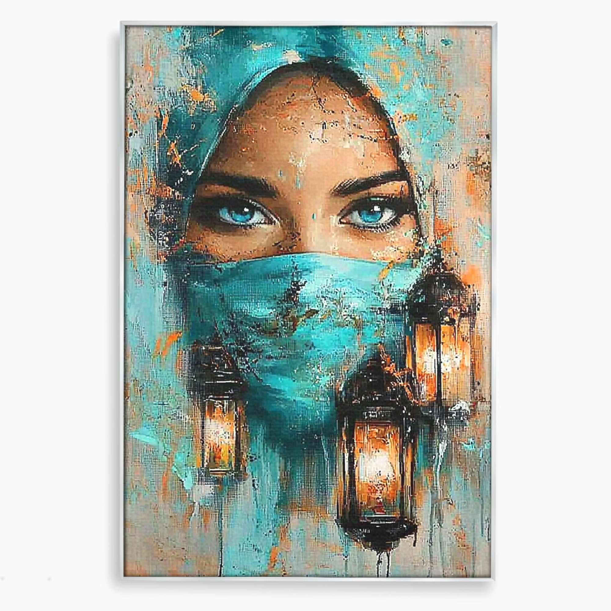 Tablou Canvas Premium LuxCanva® PI1048, Privire Misterioasa, Ochi, Frumusete, Portret, Mister, Lanterna, Living, Culori Vibrante