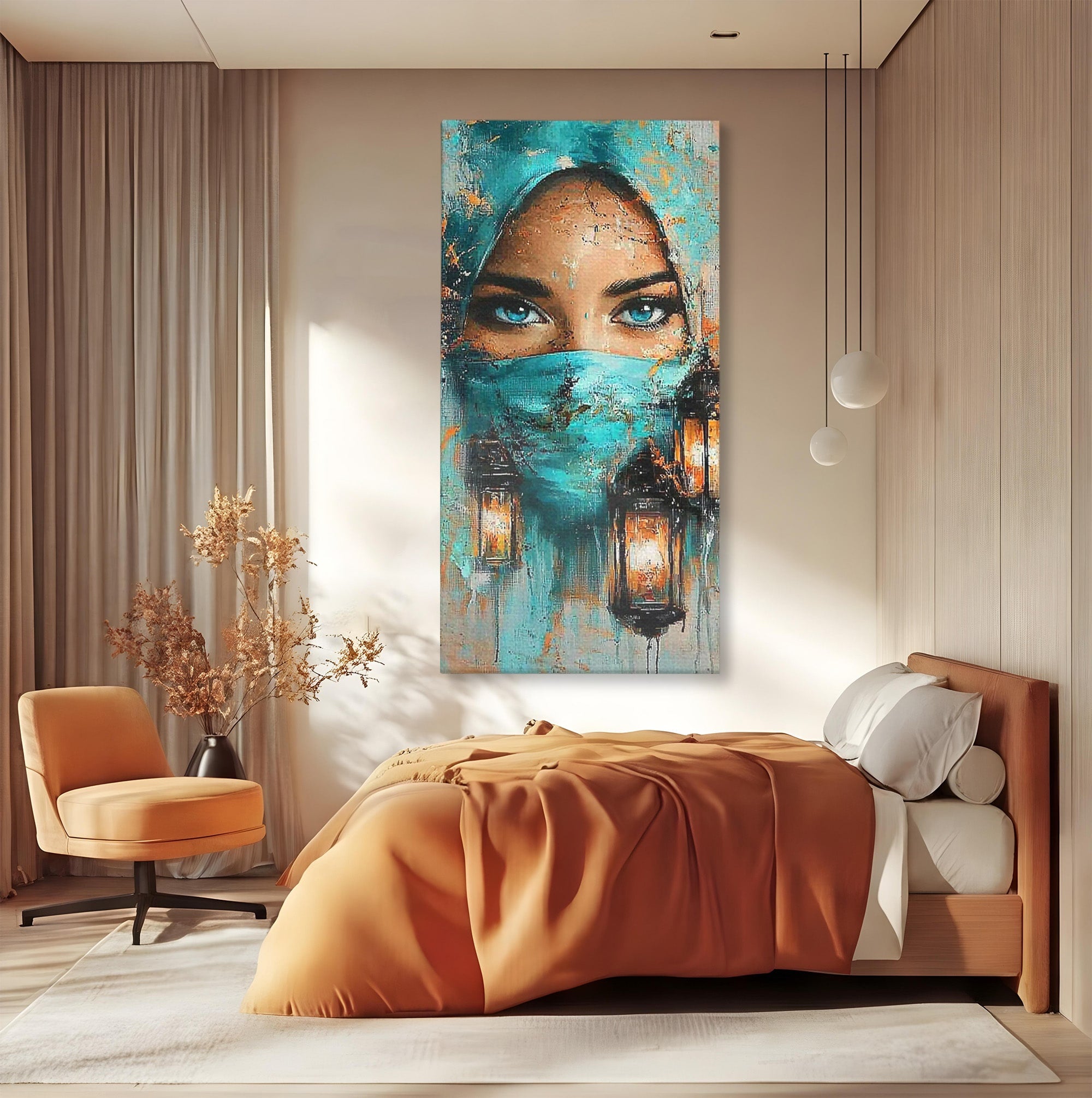Tablou Canvas Premium LuxCanva® PI1048, Privire Misterioasa, Ochi, Frumusete, Portret, Mister, Lanterna, Living, Culori Vibrante