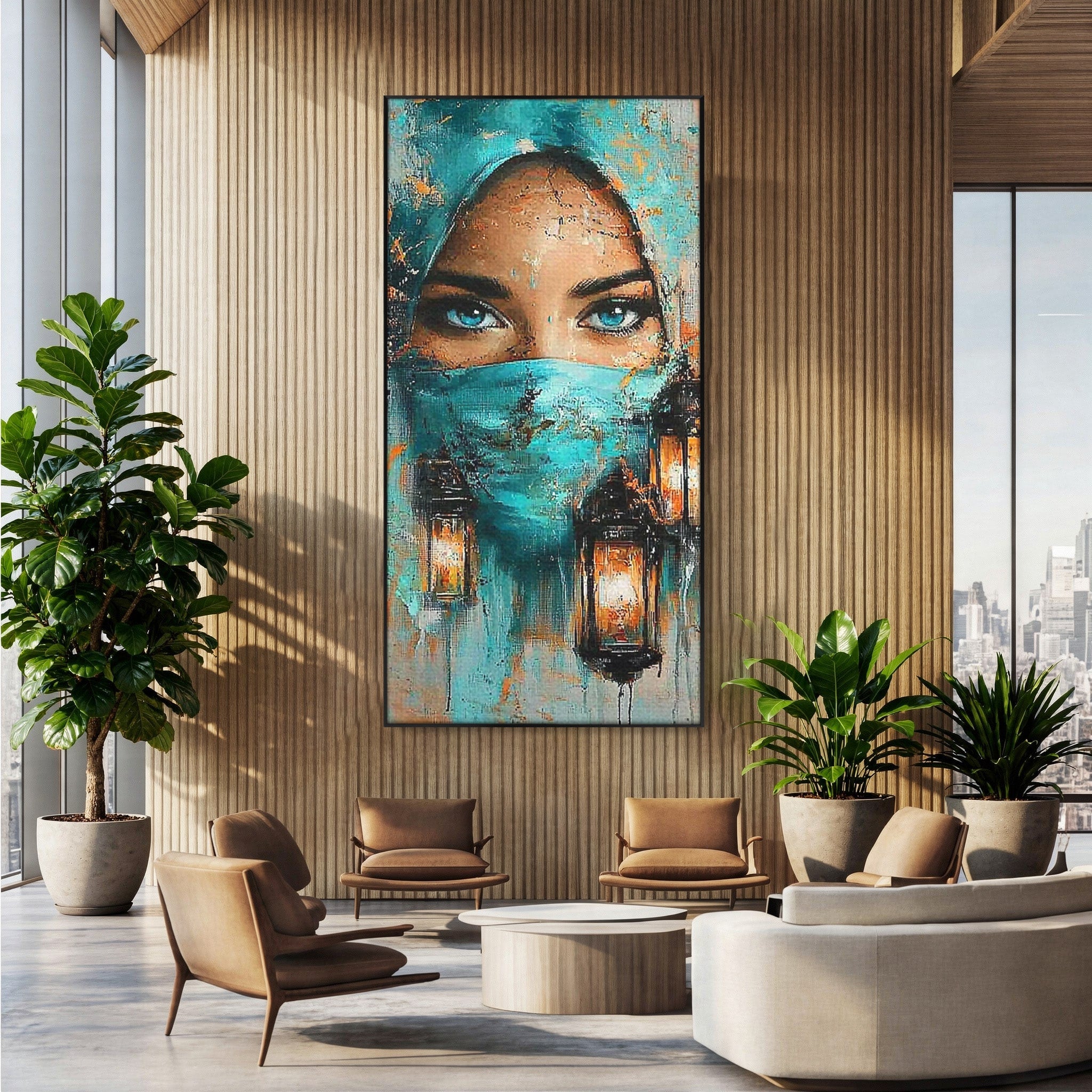 Tablou Canvas Premium LuxCanva® PI1048, Privire Misterioasa, Ochi, Frumusete, Portret, Mister, Lanterna, Living, Culori Vibrante