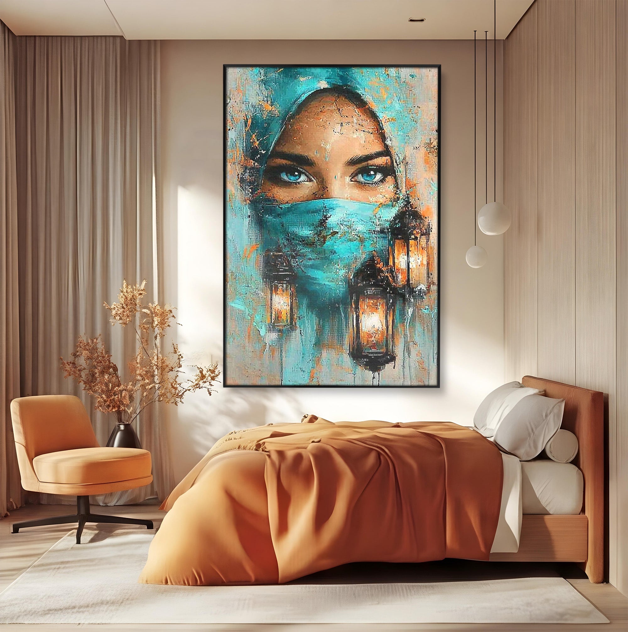 Tablou Canvas Premium LuxCanva® PI1048, Privire Misterioasa, Ochi, Frumusete, Portret, Mister, Lanterna, Living, Culori Vibrante