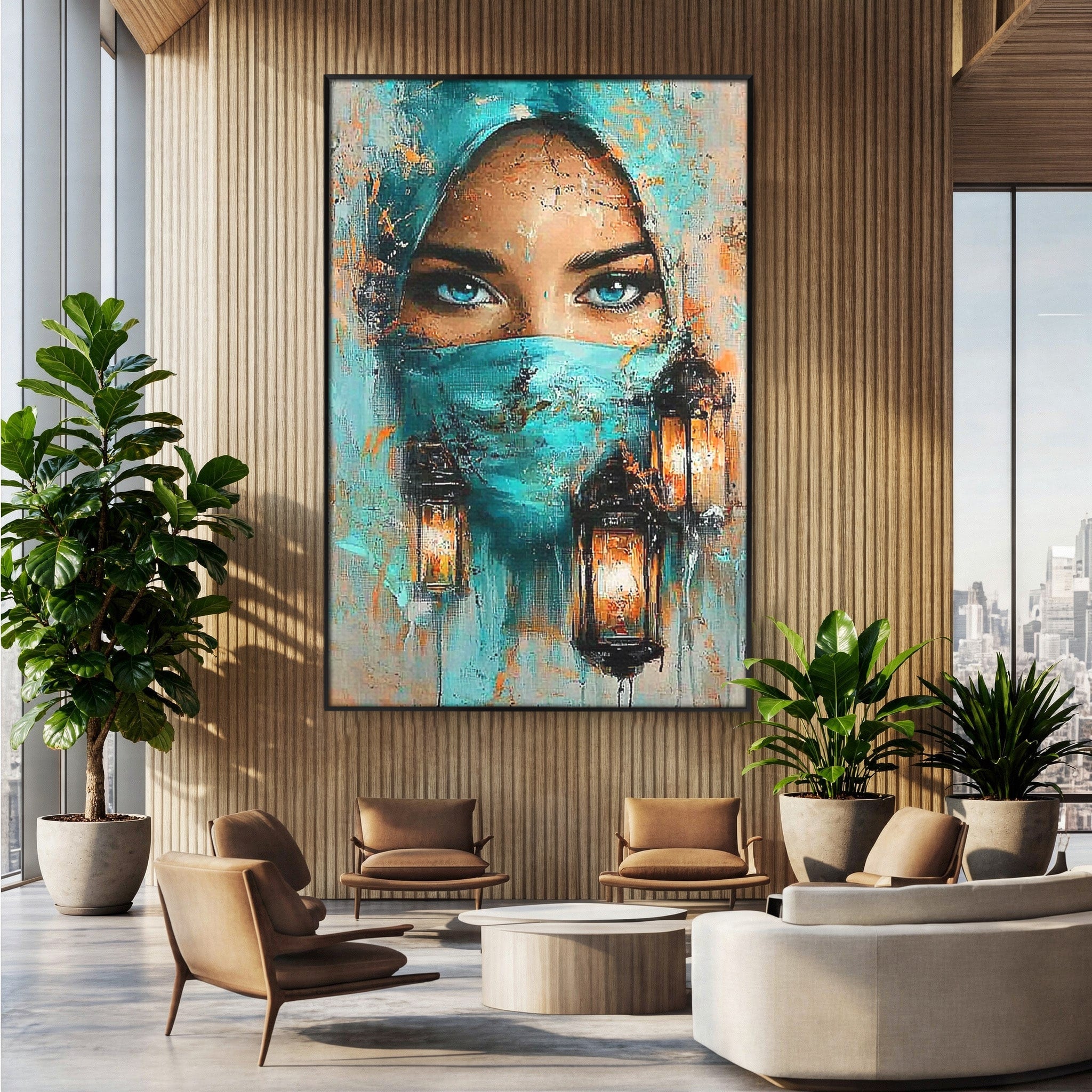 Tablou Canvas Premium LuxCanva® PI1048, Privire Misterioasa, Ochi, Frumusete, Portret, Mister, Lanterna, Living, Culori Vibrante