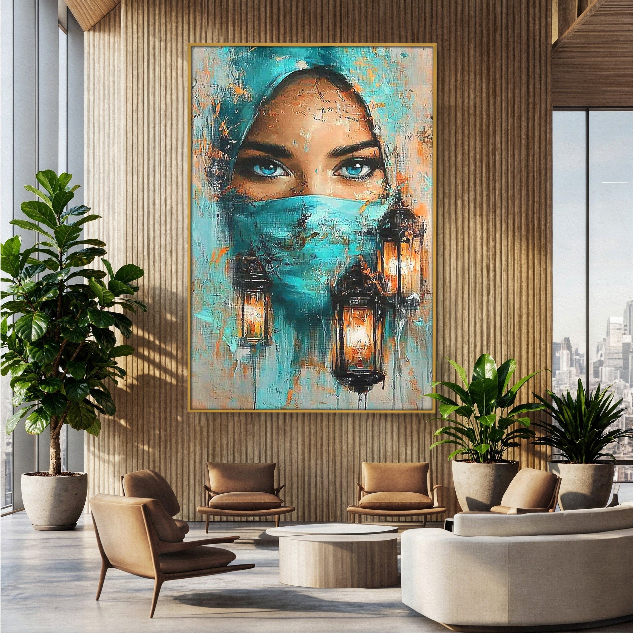 Tablou Canvas Premium LuxCanva® PI1048, Privire Misterioasa, Ochi, Frumusete, Portret, Mister, Lanterna, Living, Culori Vibrante