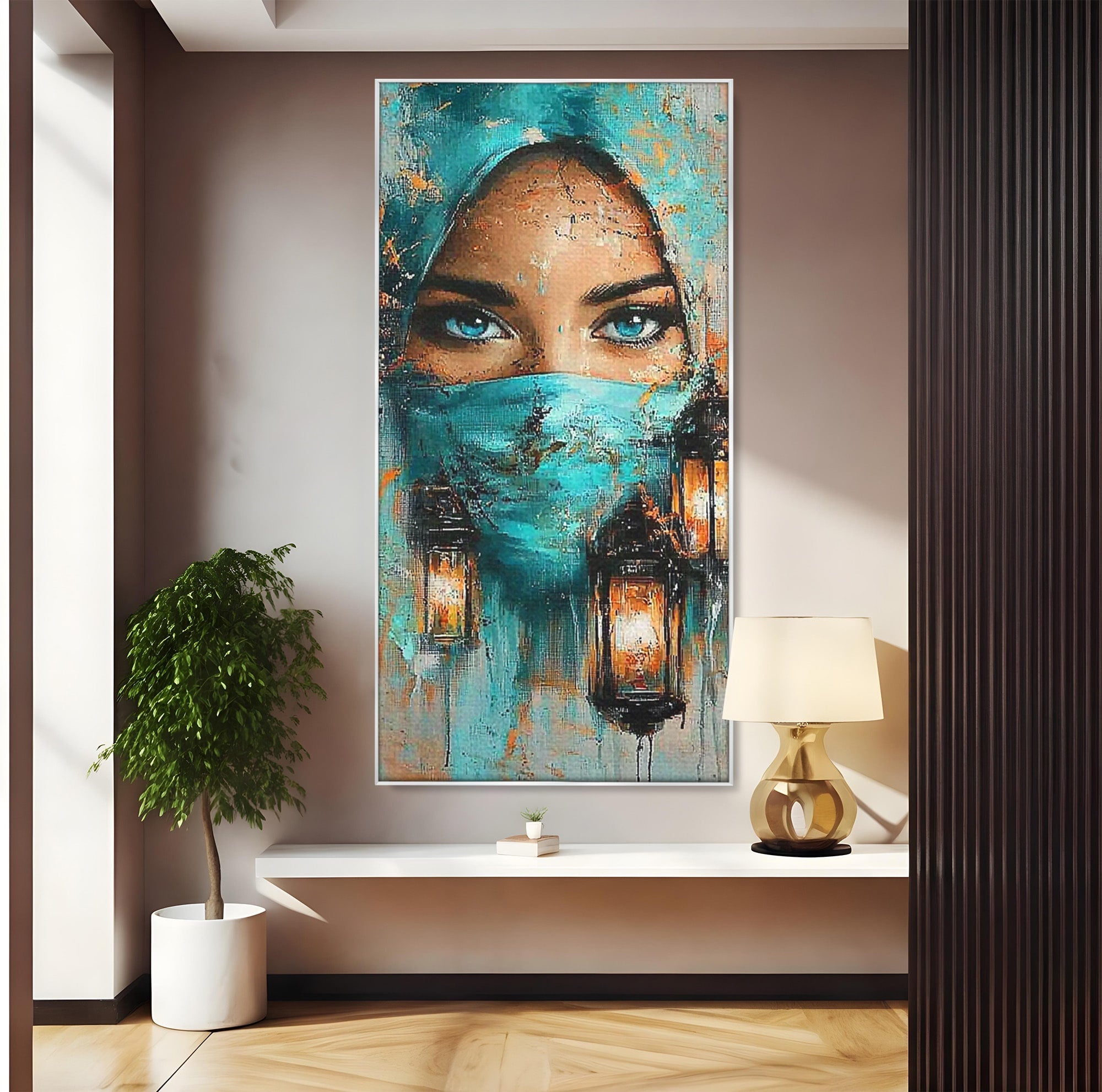 Tablou Canvas Premium LuxCanva® PI1048, Privire Misterioasa, Ochi, Frumusete, Portret, Mister, Lanterna, Living, Culori Vibrante