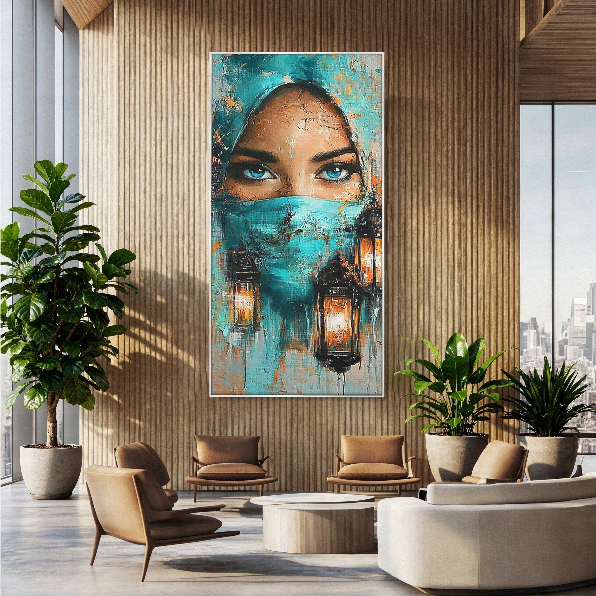 Tablou Canvas Premium LuxCanva® PI1048, Privire Misterioasa, Ochi, Frumusete, Portret, Mister, Lanterna, Living, Culori Vibrante