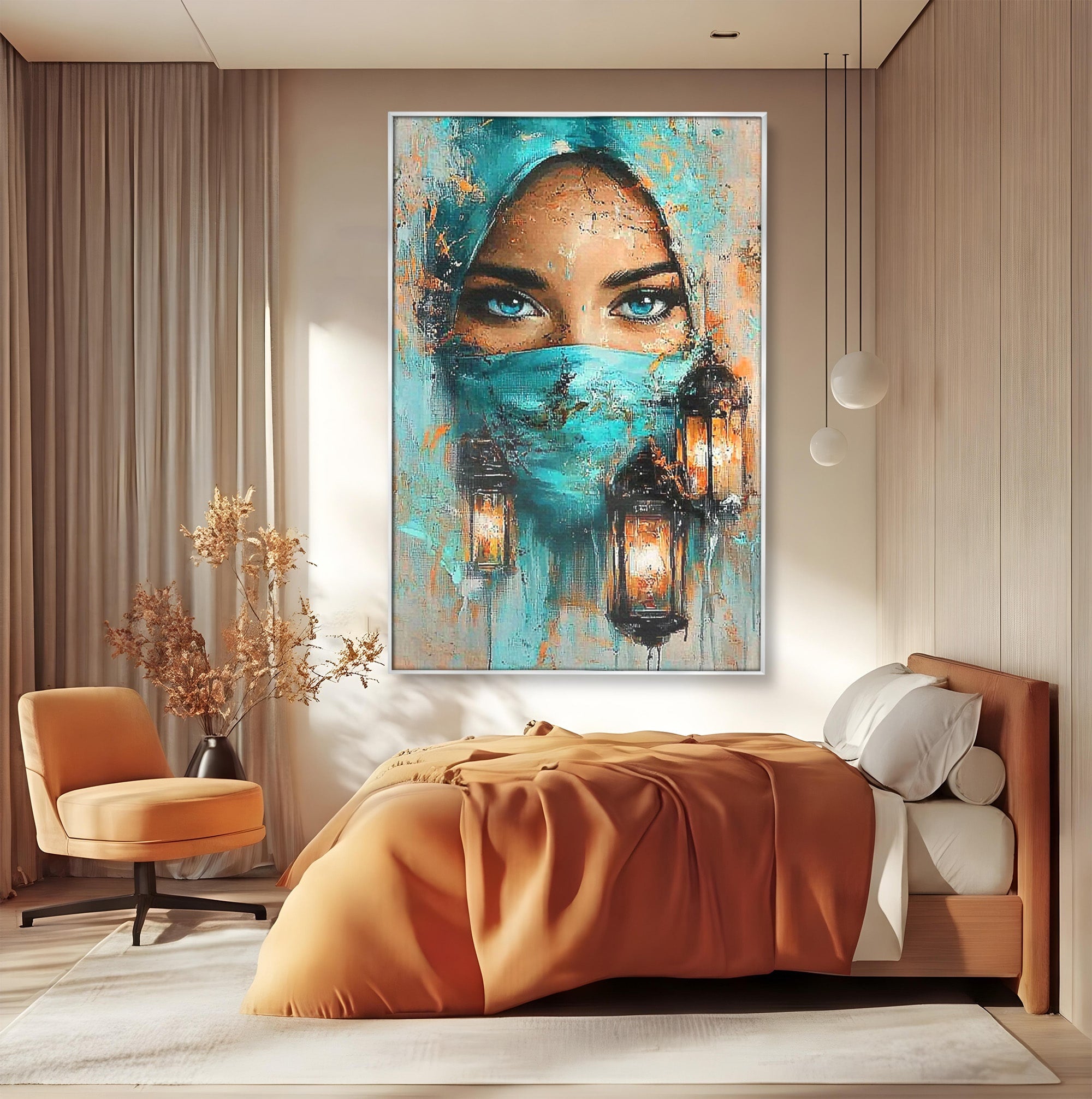 Tablou Canvas Premium LuxCanva® PI1048, Privire Misterioasa, Ochi, Frumusete, Portret, Mister, Lanterna, Living, Culori Vibrante